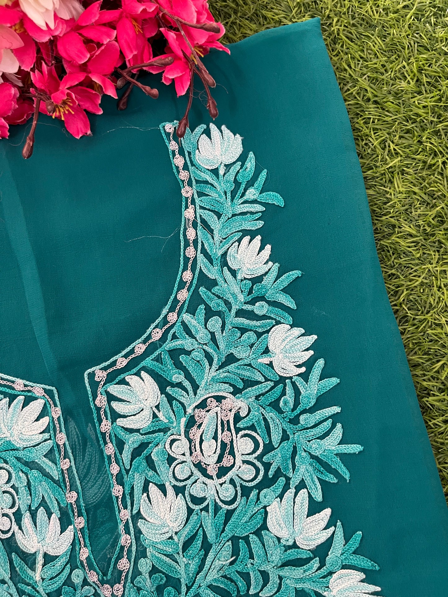 Green Georgette Kashmiri Kurta Material