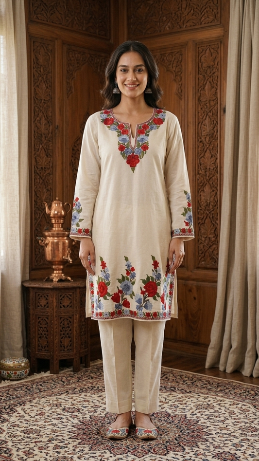 Off White Cotton Stitched Co-ord Set (40)