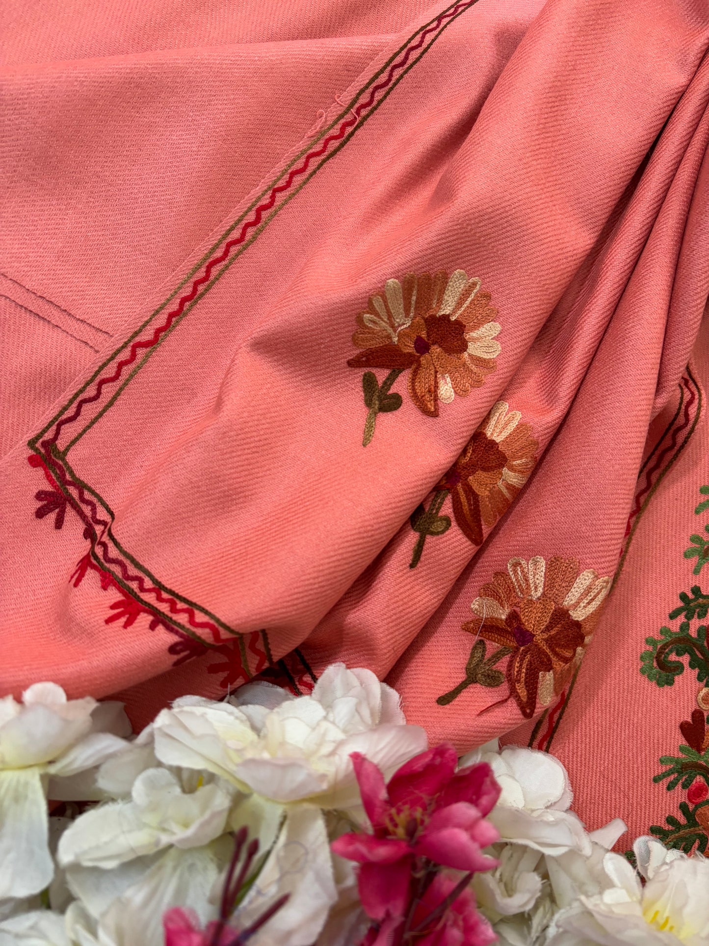 Rose Pink Woollen Aari Embroidered 3pc suit