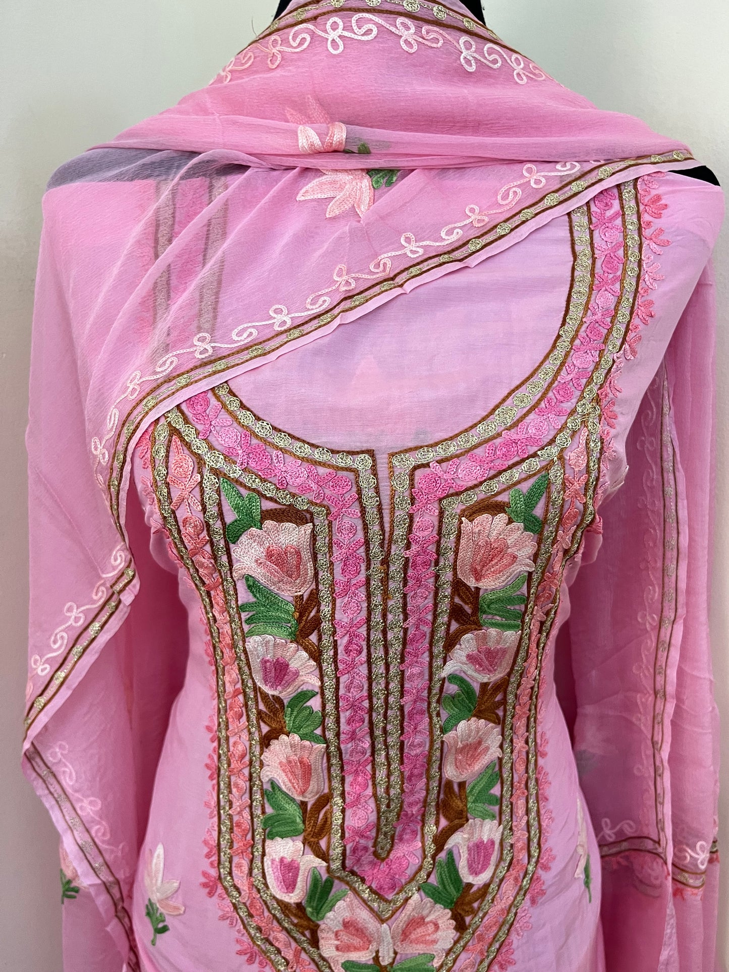 Soft Pink Muslin Cotton Aari Embroidered 3pc set