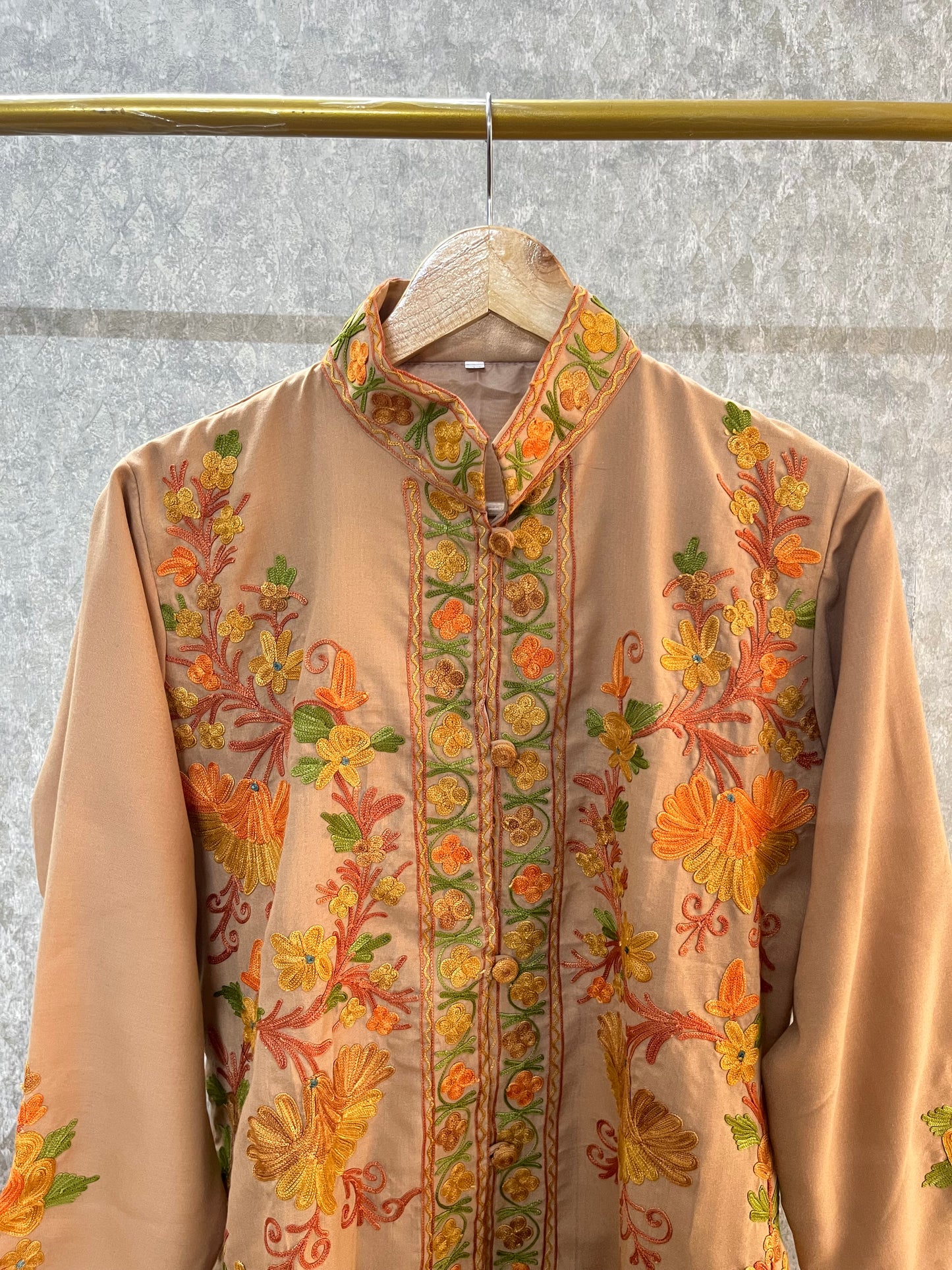 Beige Cotton Aari Work Jacket