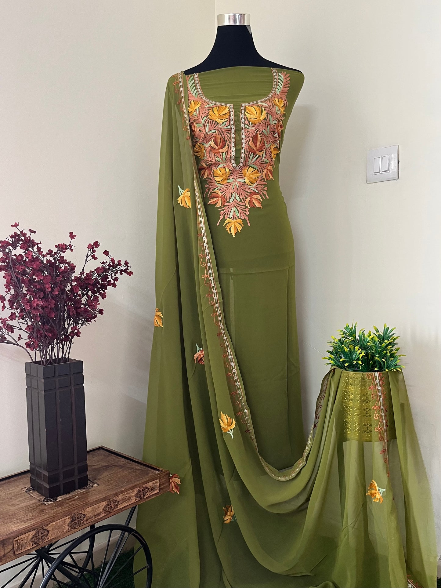 Forest Green Georgette Shirt and Dupatta Aari Embroidered Suit