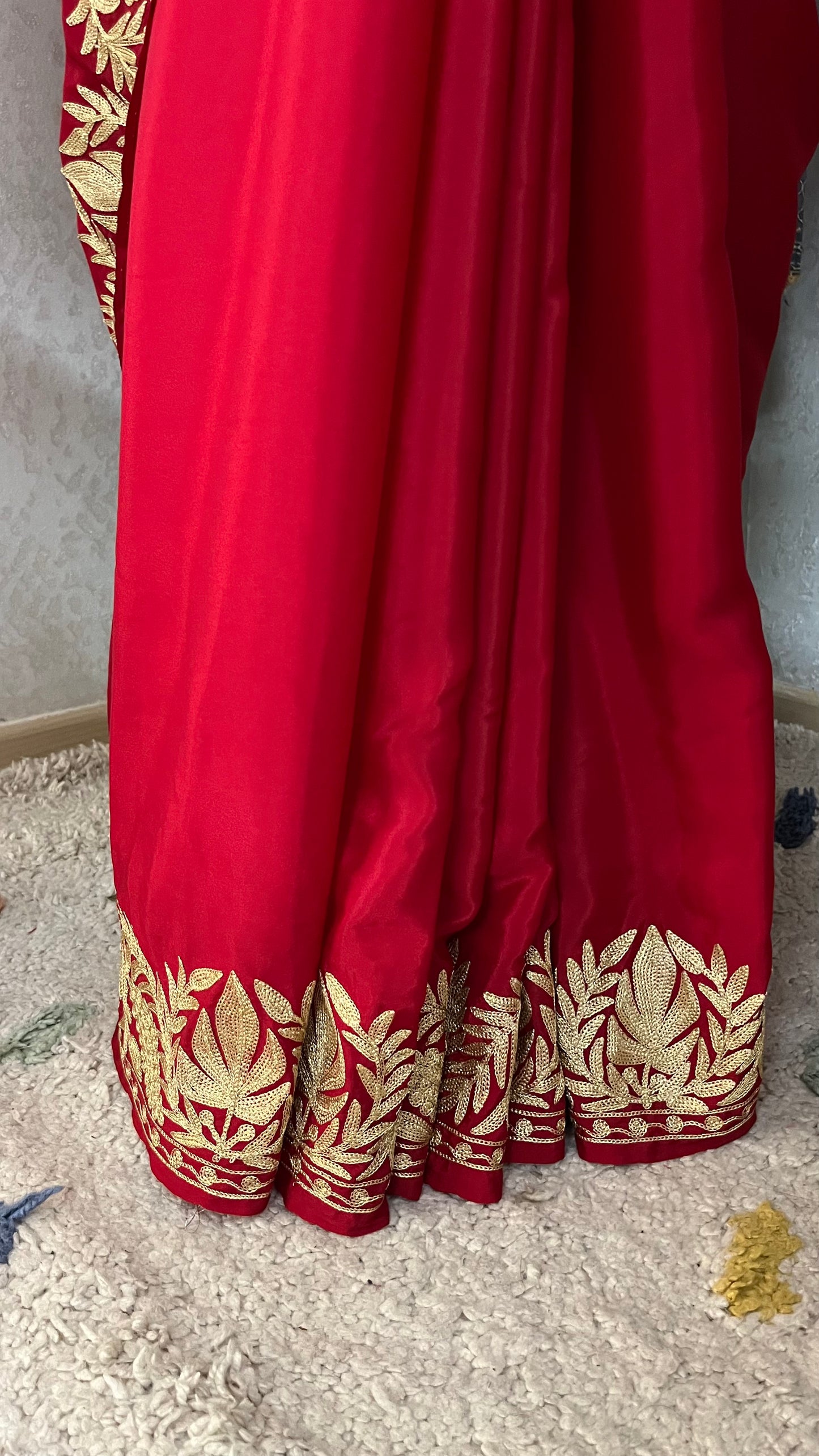 Red Crape Kashmiri Tilla Saree