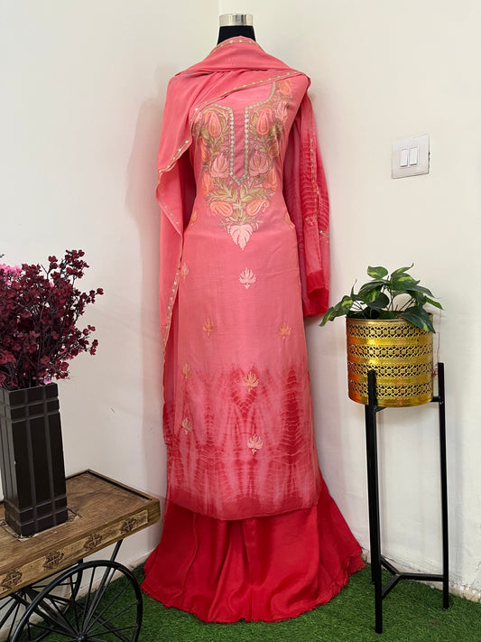 Carrot Red Mul Cotton Shibori Work Kashmiri 3pc Suit
