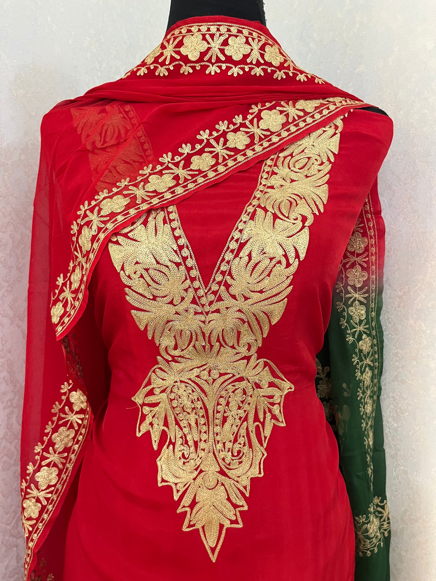 Sanam Red Silk Kashmiri Suit