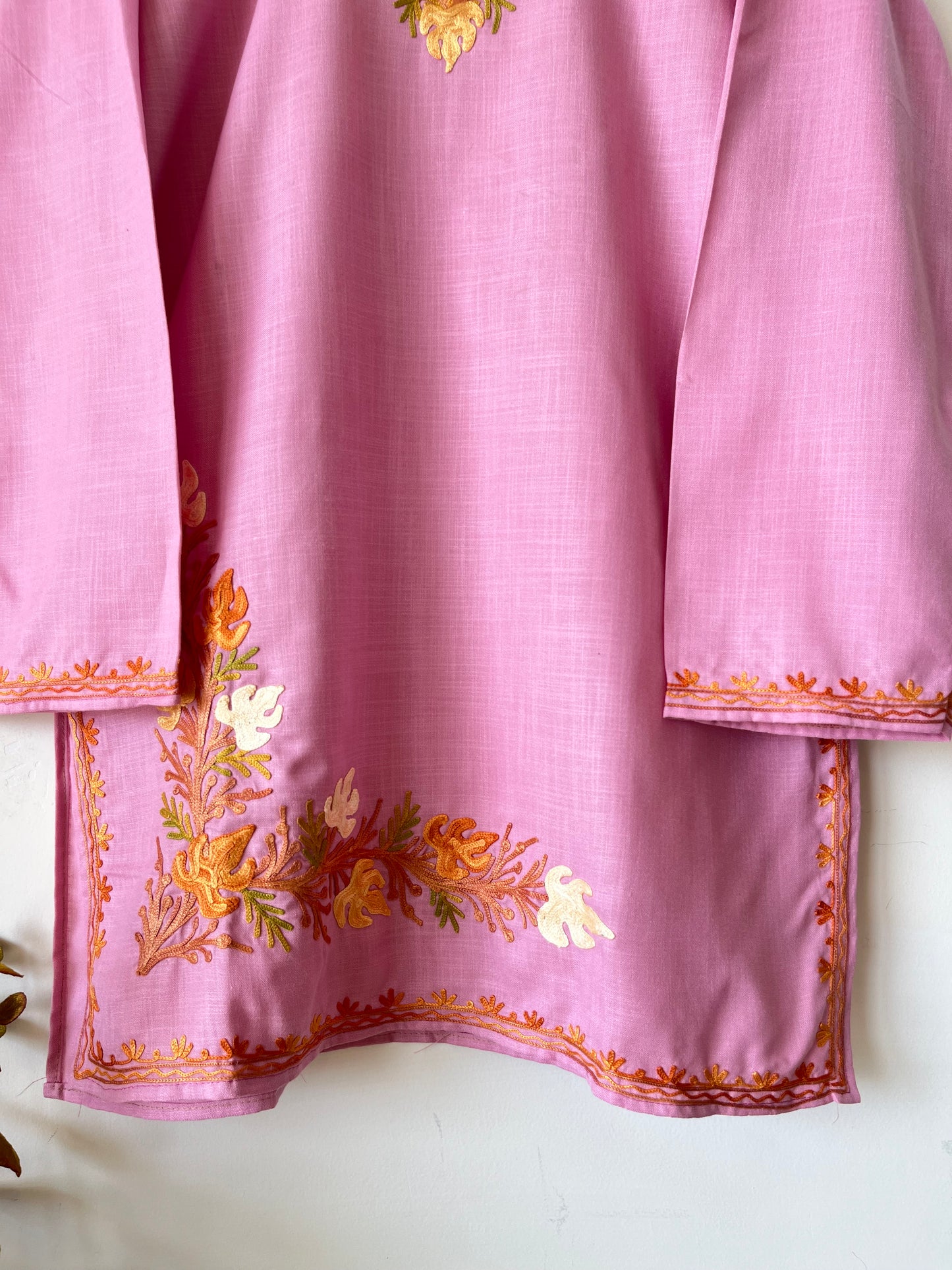 Mauve Cotton Aari Work Kurta