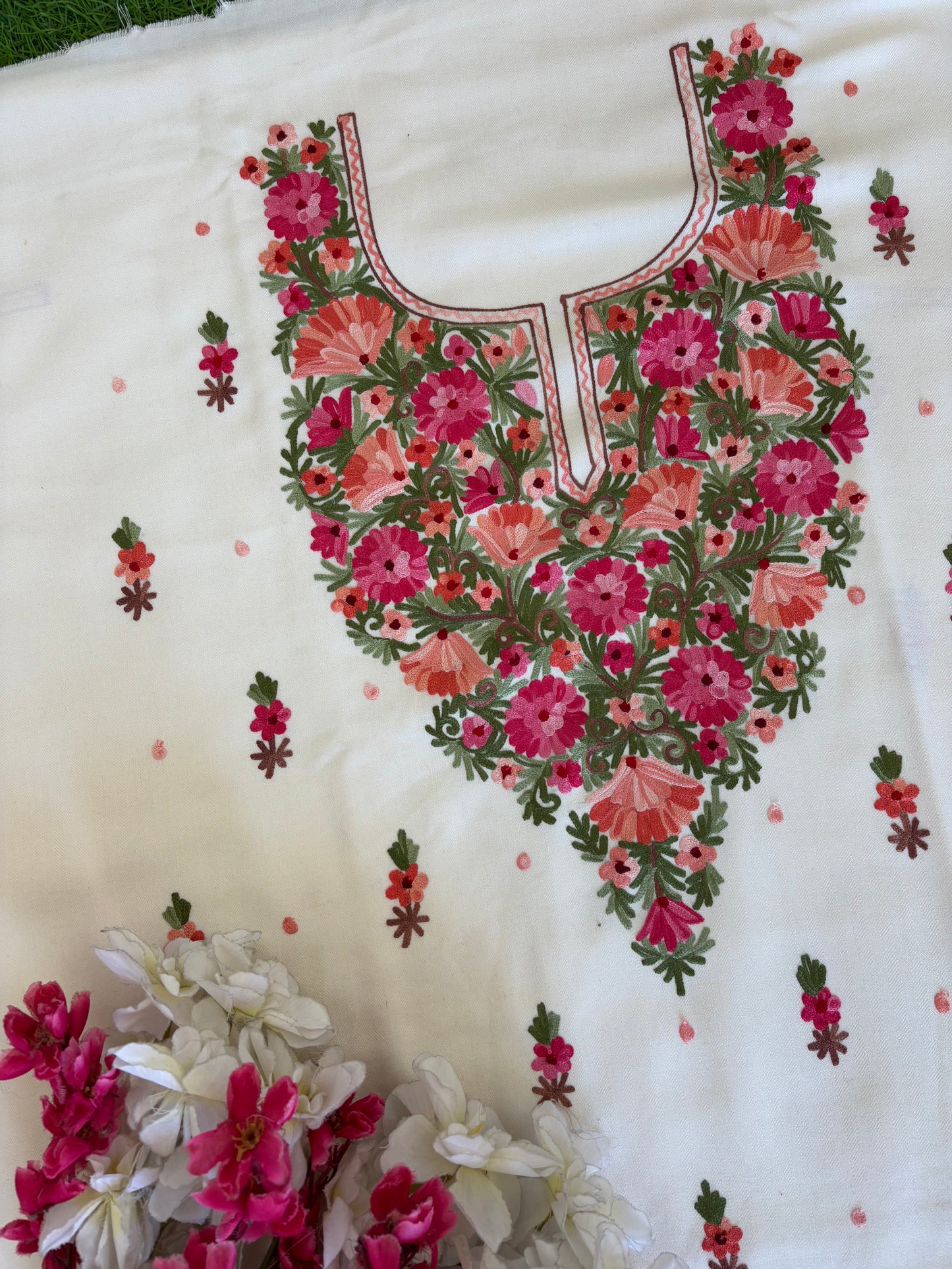 Cream Woollen Aari Embroidered 3pc suit