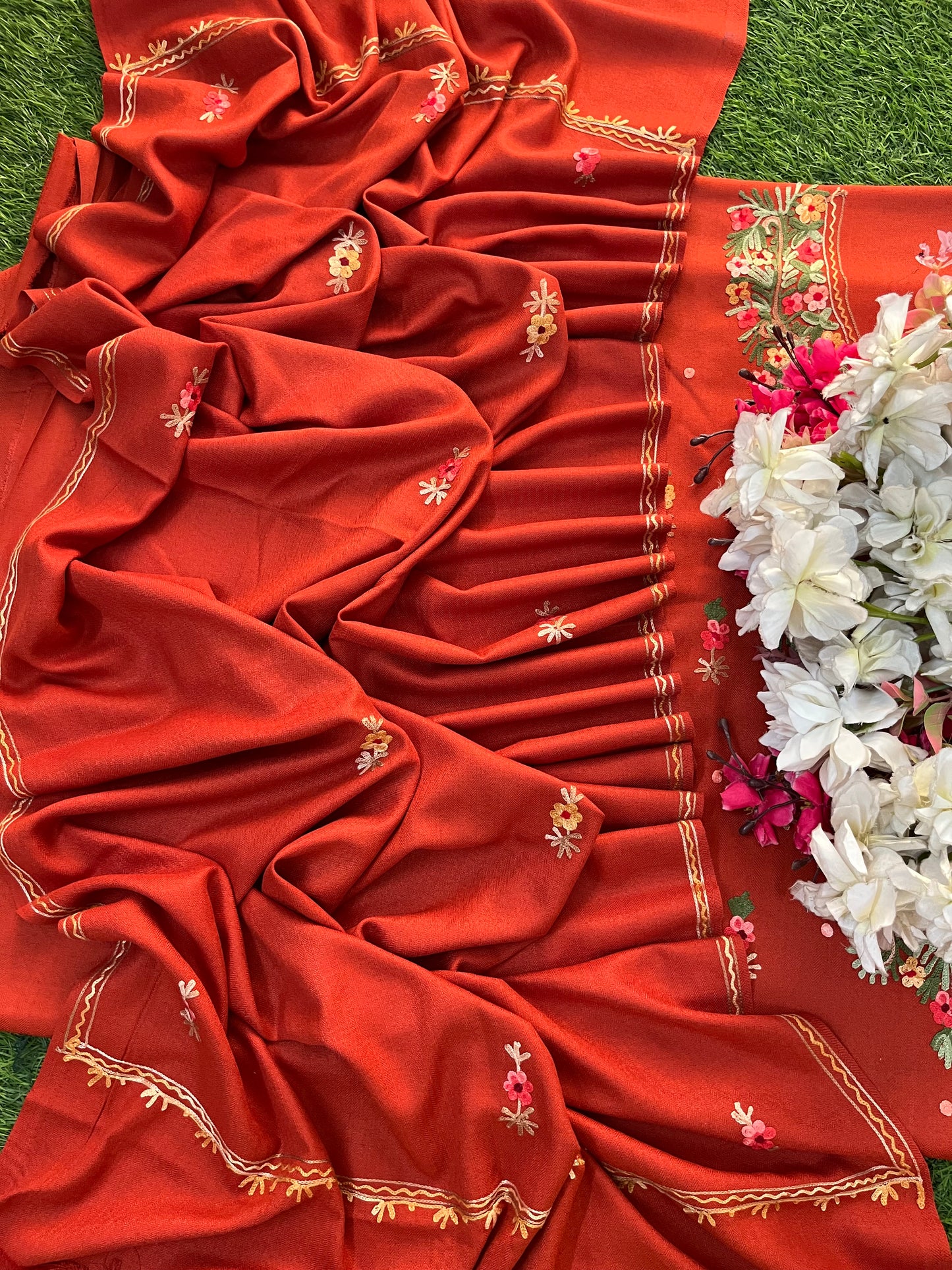 Rust Orange Woollen Aari Embroidered 3pc suit