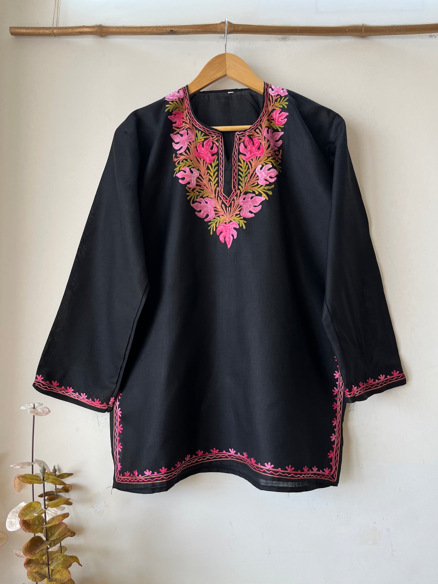 Black Cotton Aari Work Kurta