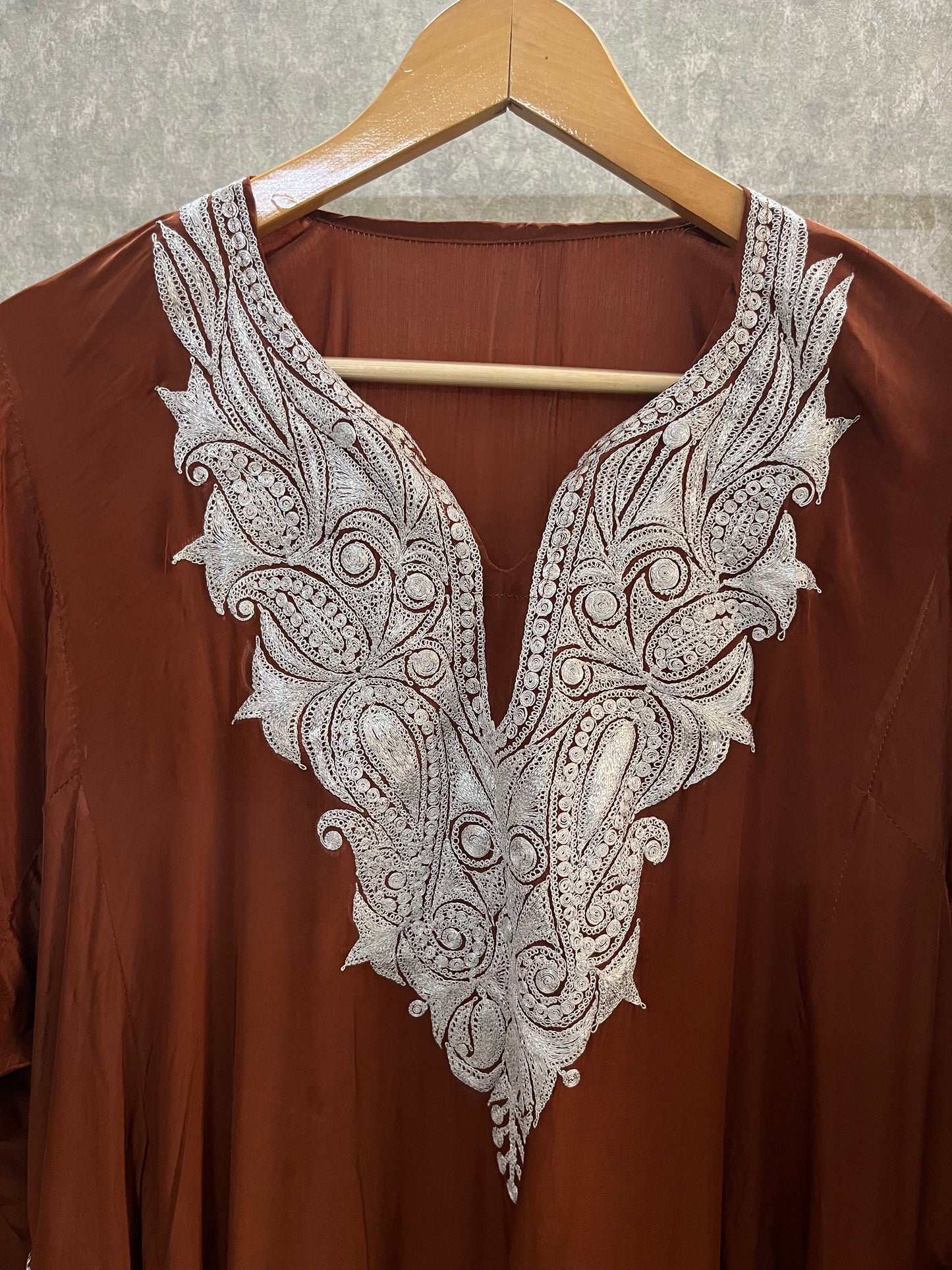 Coffee Stitched Crape Pheran Set with dupatta (46)