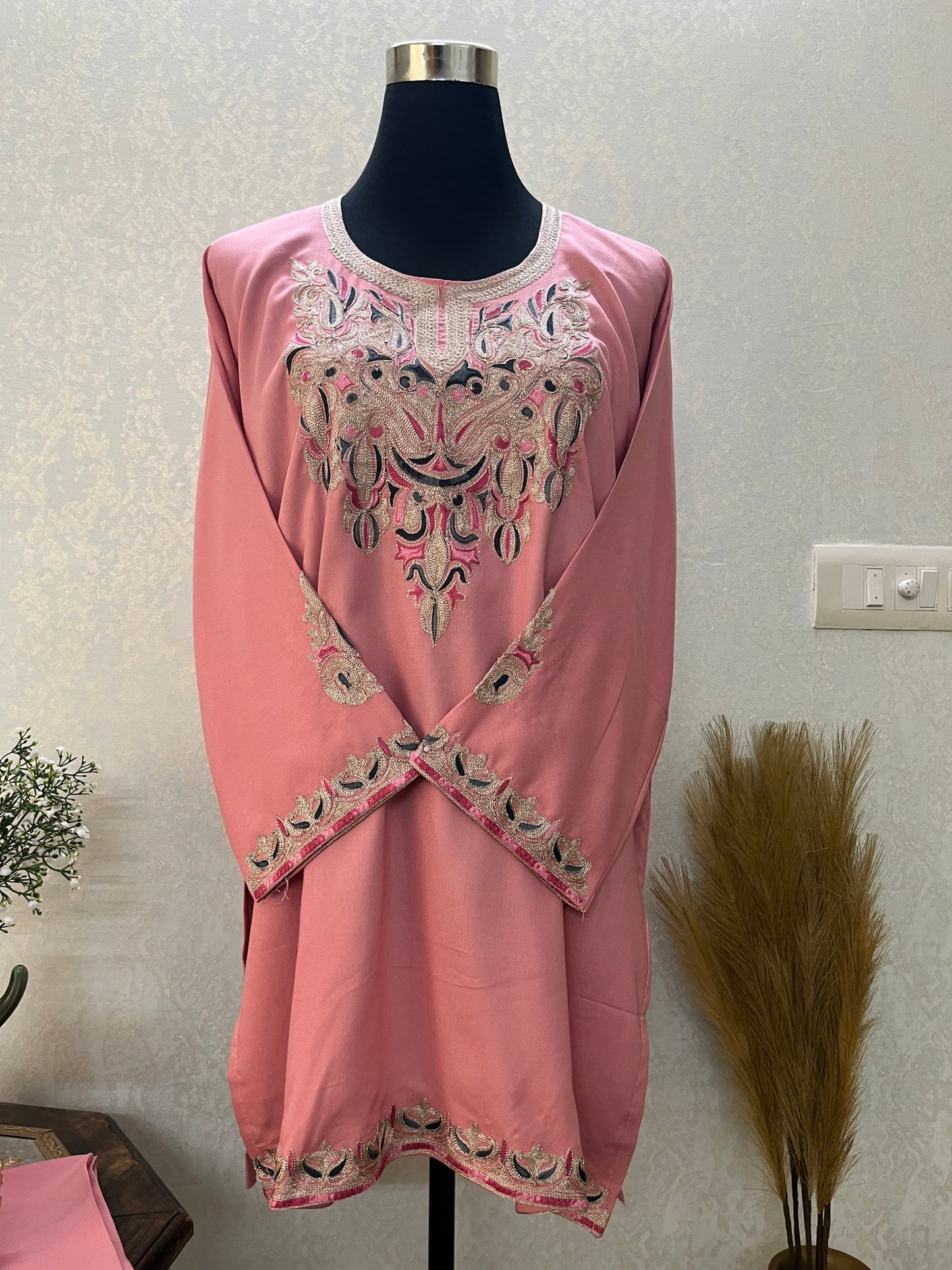 Pink Cotton Stitched Co-ord Set( 42)