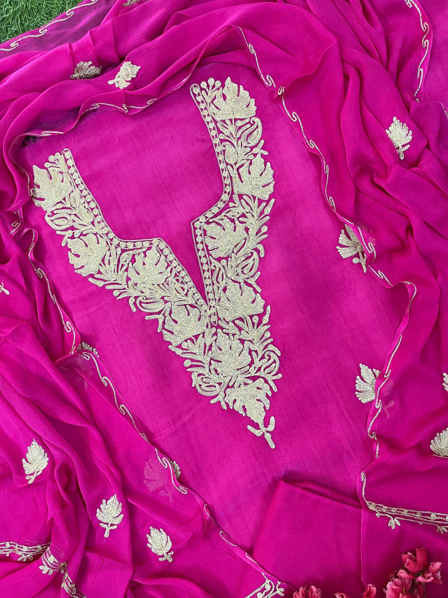Sanam’ Hot Pink Silk Tilla Kashmiri Suit