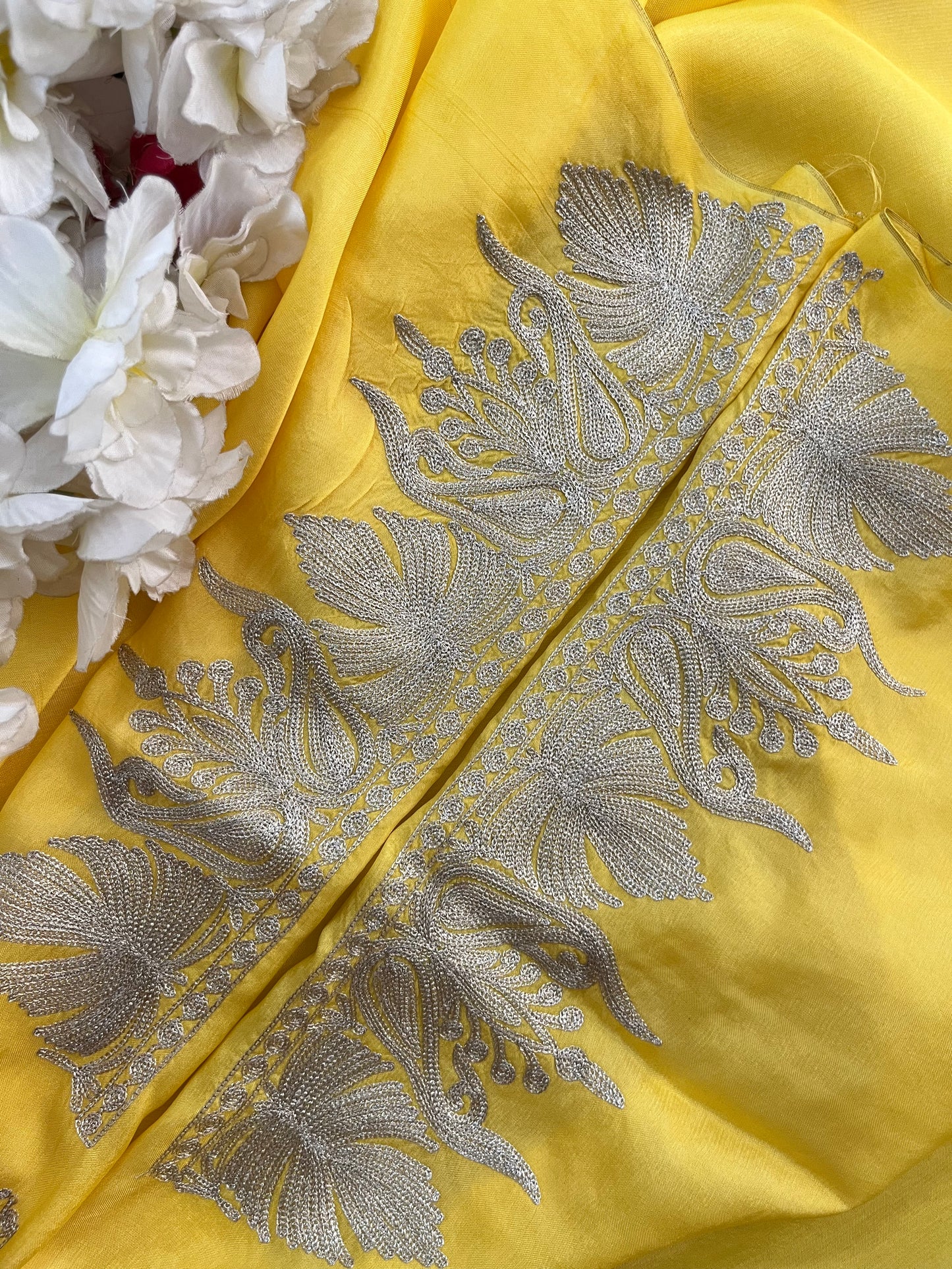 Sanam Musk Yellow Silk Kashmiri Suit