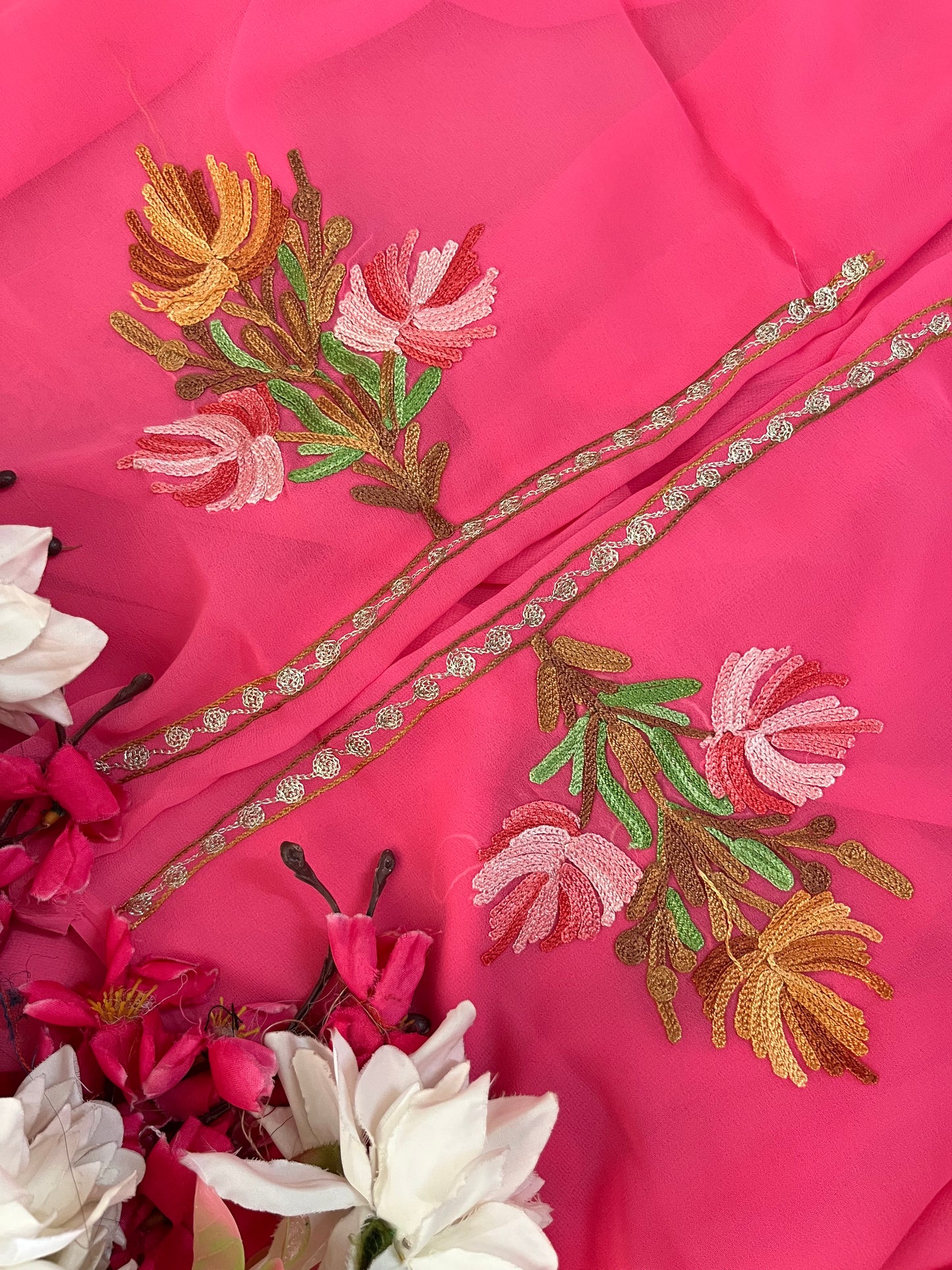 Candy Pink Georgette Shirt and Dupatta Aari Embroidered Suit