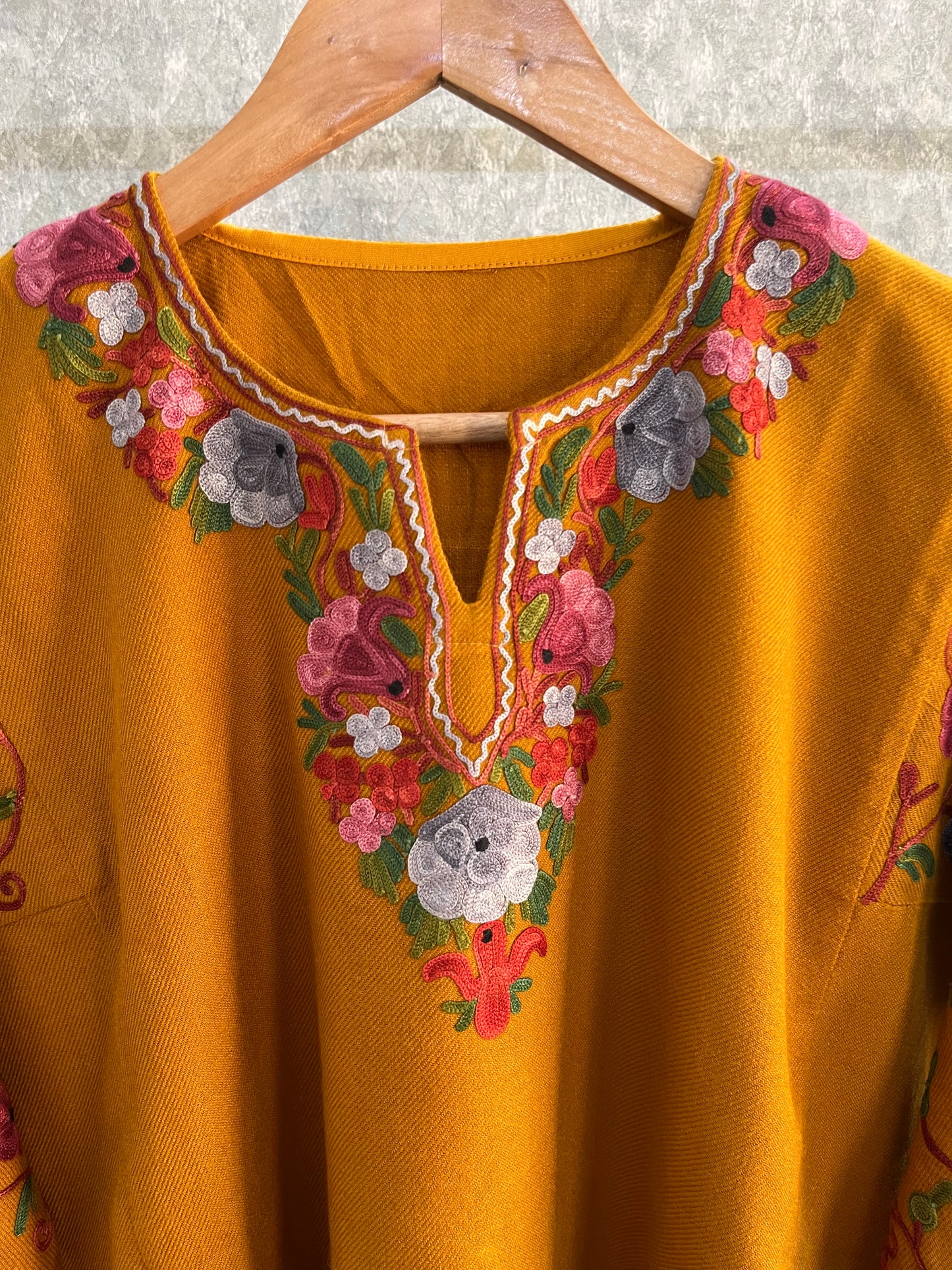Mustard Aari Embroidered Wool Pheran