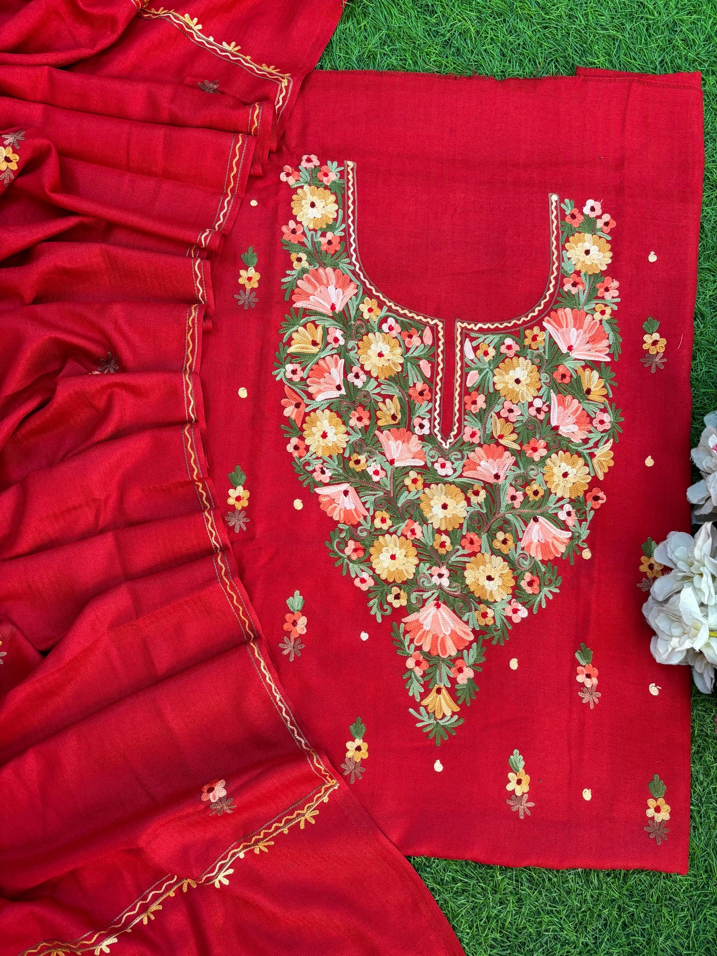 Red Woollen Aari Embroidered 3pc suit