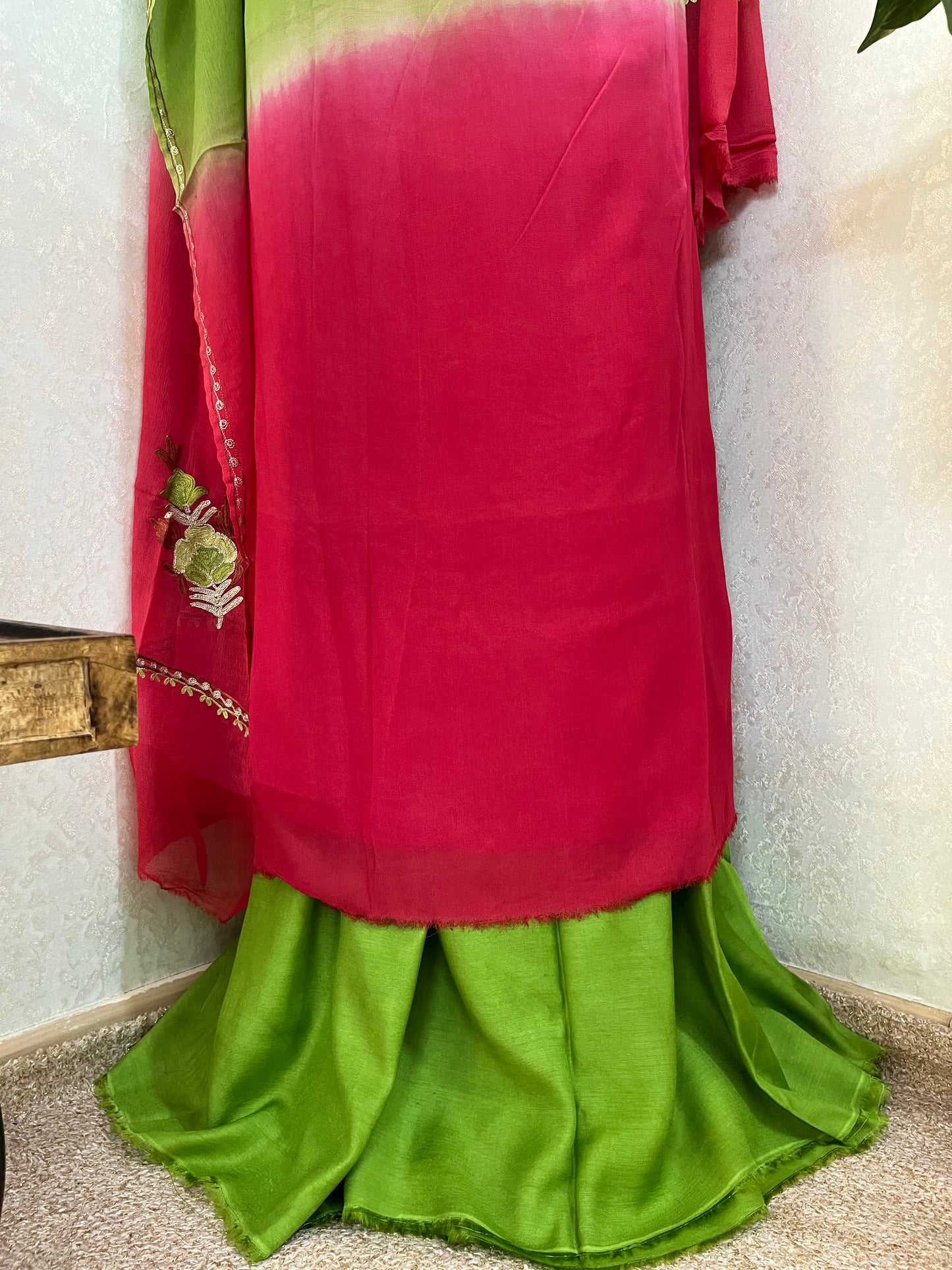 Green Pure Georgette Double Shade Kashmiri Suit