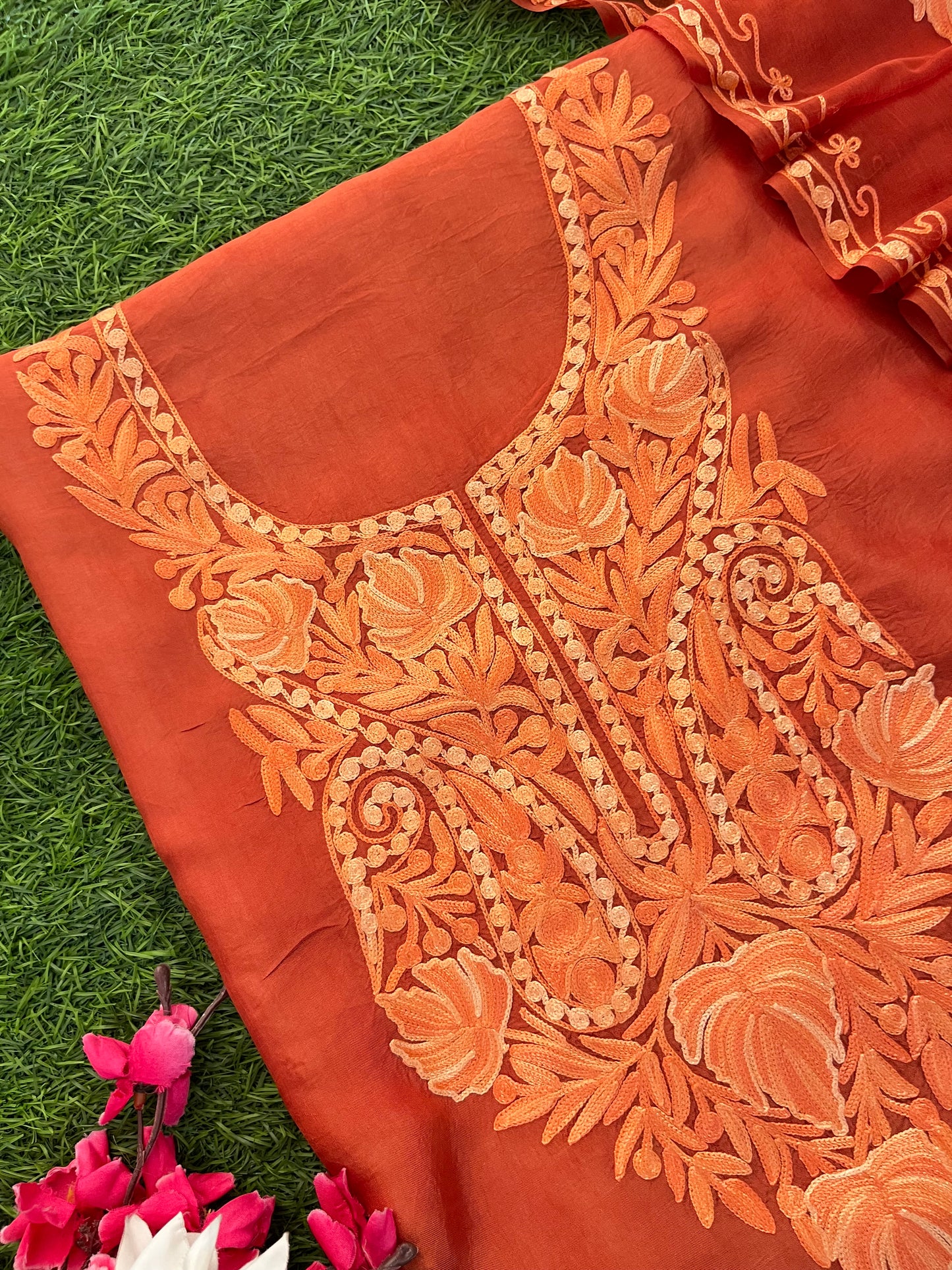 Rust Opada Silk Kashmiri Suit