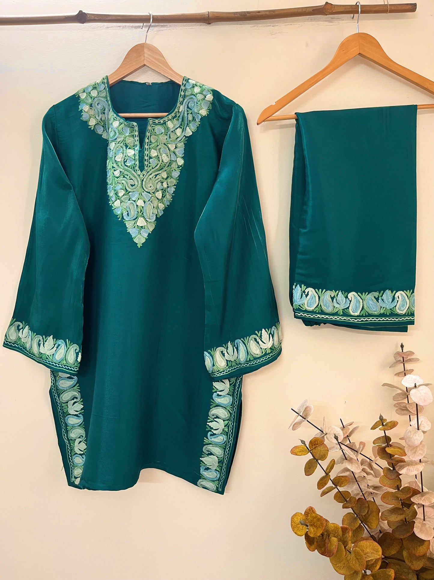 Green Shimmer Silk Stitched Co-ord Set