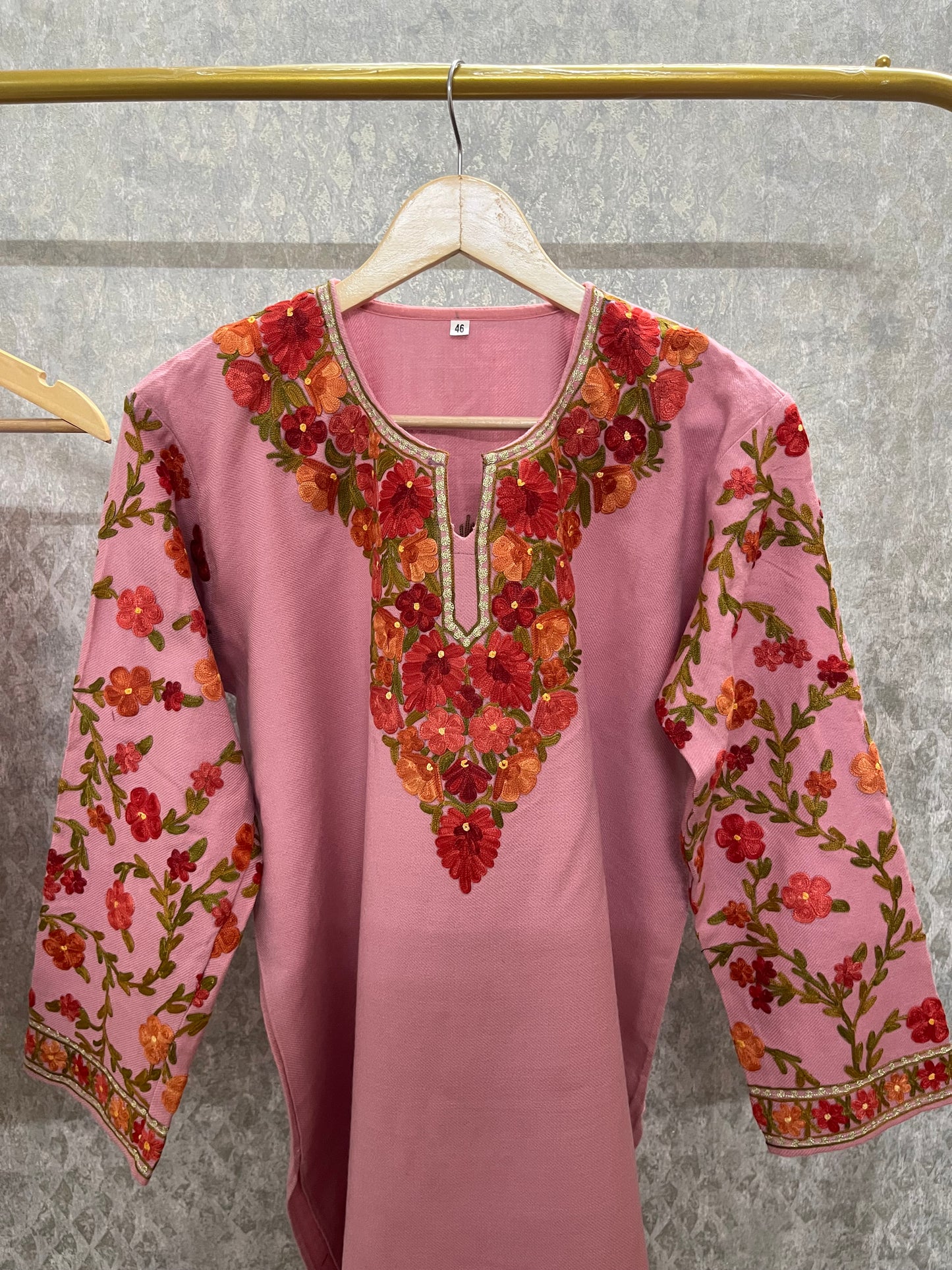 Soft Pink Woollen Kashmiri Co-Ord Set ( Size 42 )