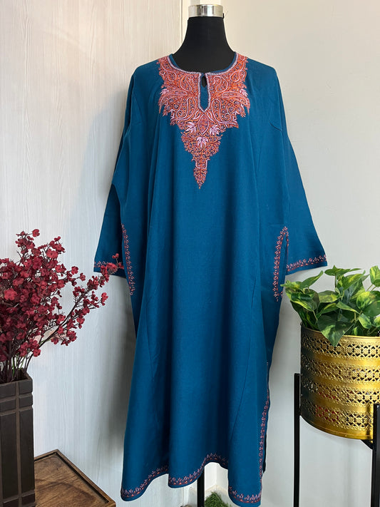 Royal Blue Sozni Hand Embroidered Pure Wool Pheran