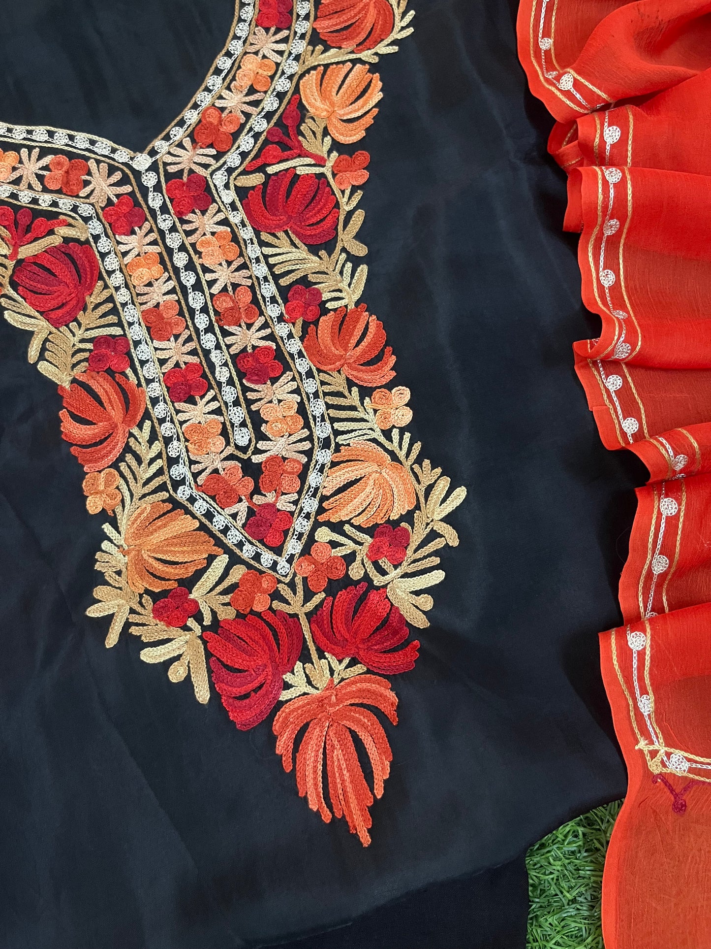 Black Opada Silk Kashmiri Suit