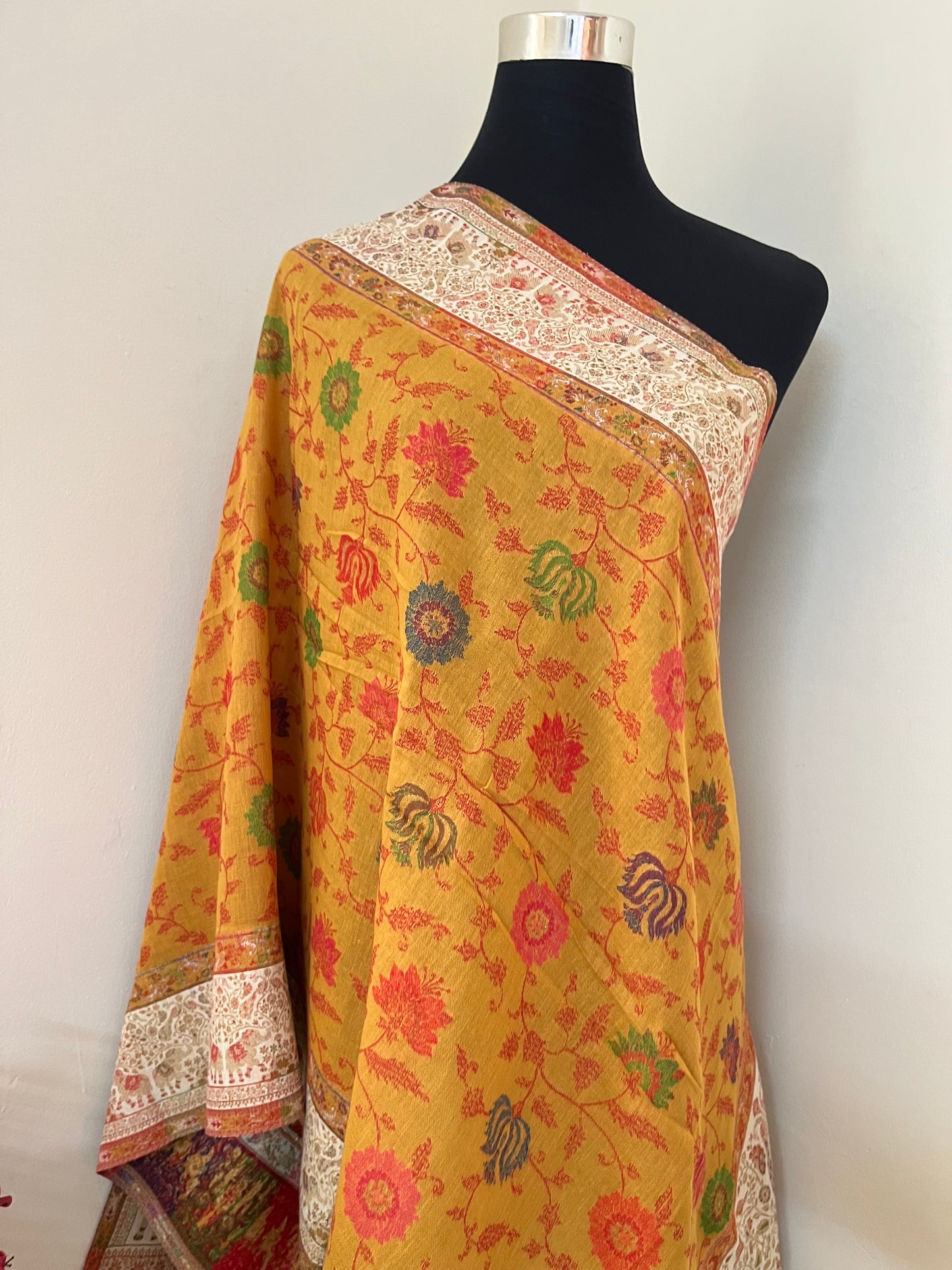 Mustard Elephant Kani Fine Semi Pashmina stole