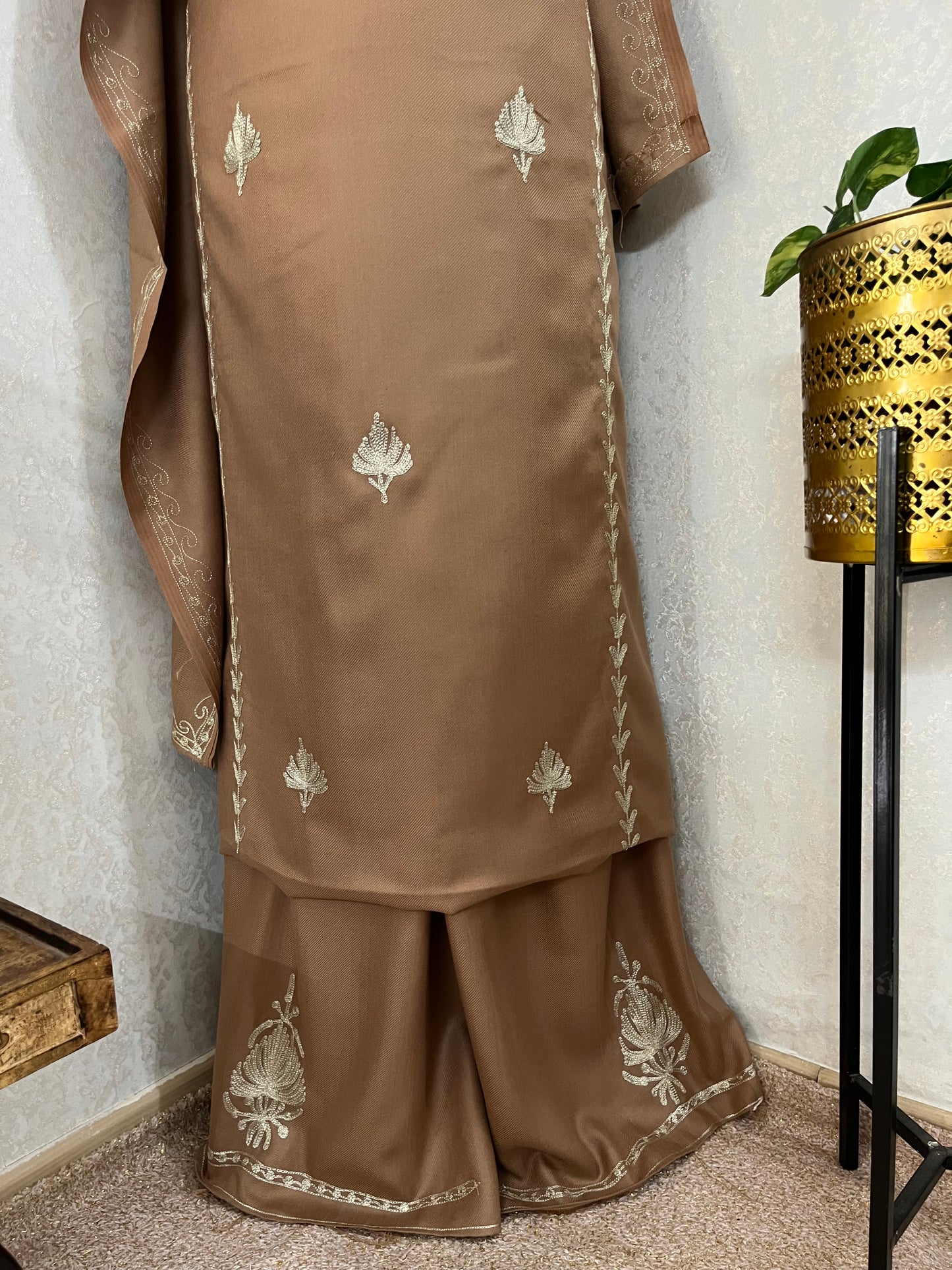 Beige Tilla Embroidered 3pc Suit Stole
