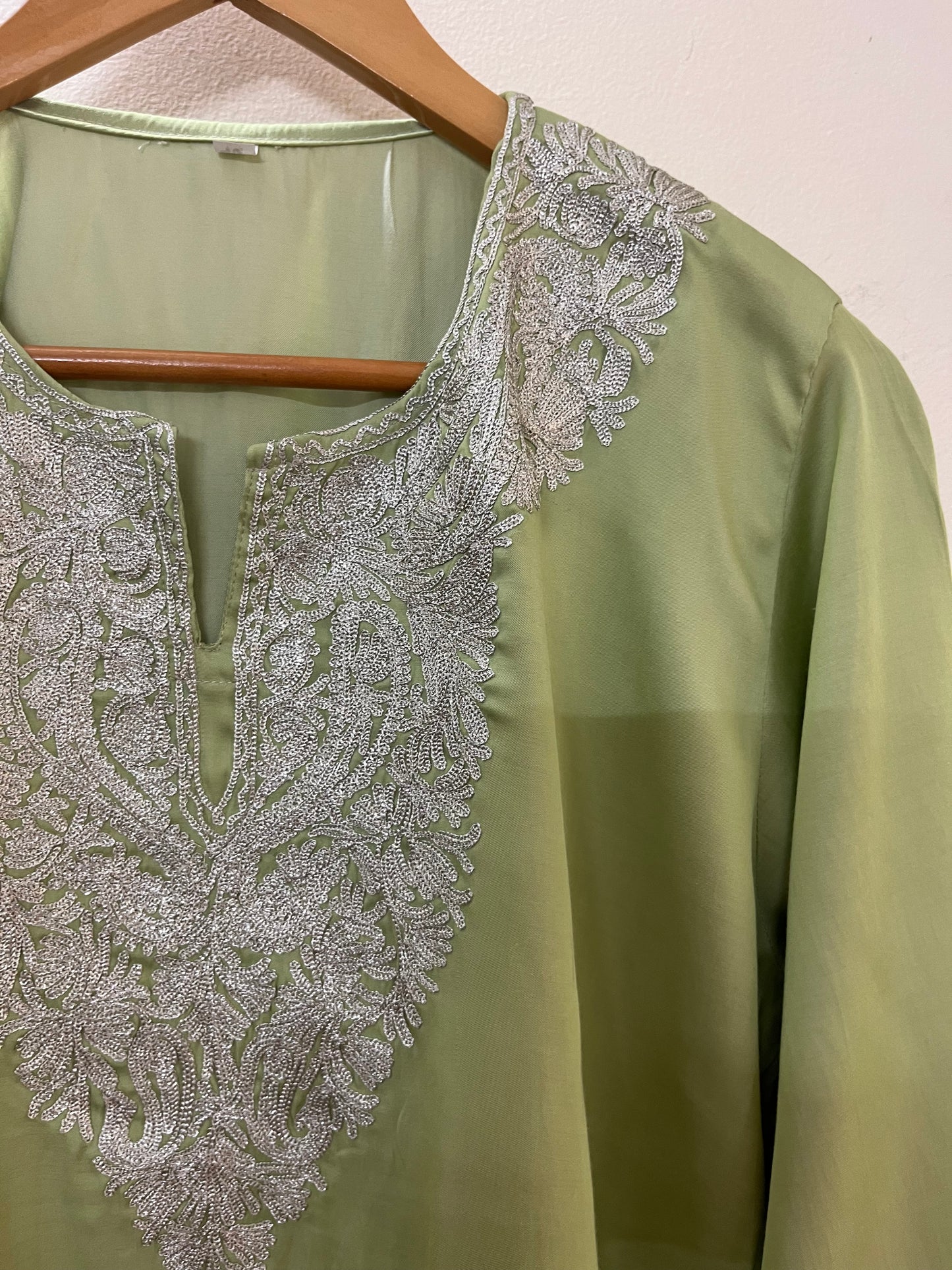 Soft Green Cotton Tilla Embroidered Stitched Kurta
