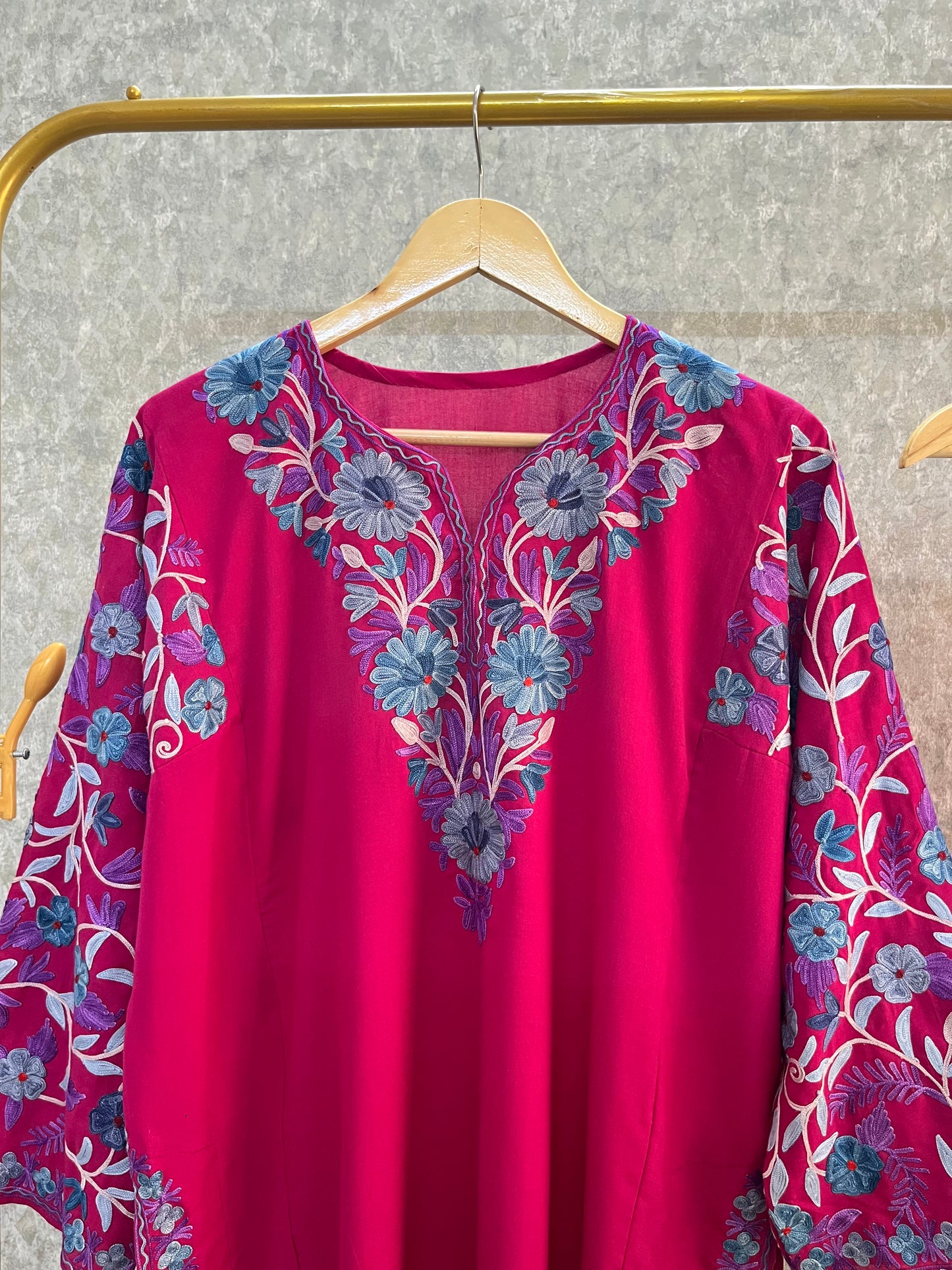 Hot Pink Cotton Arm Jaal Pheran Set