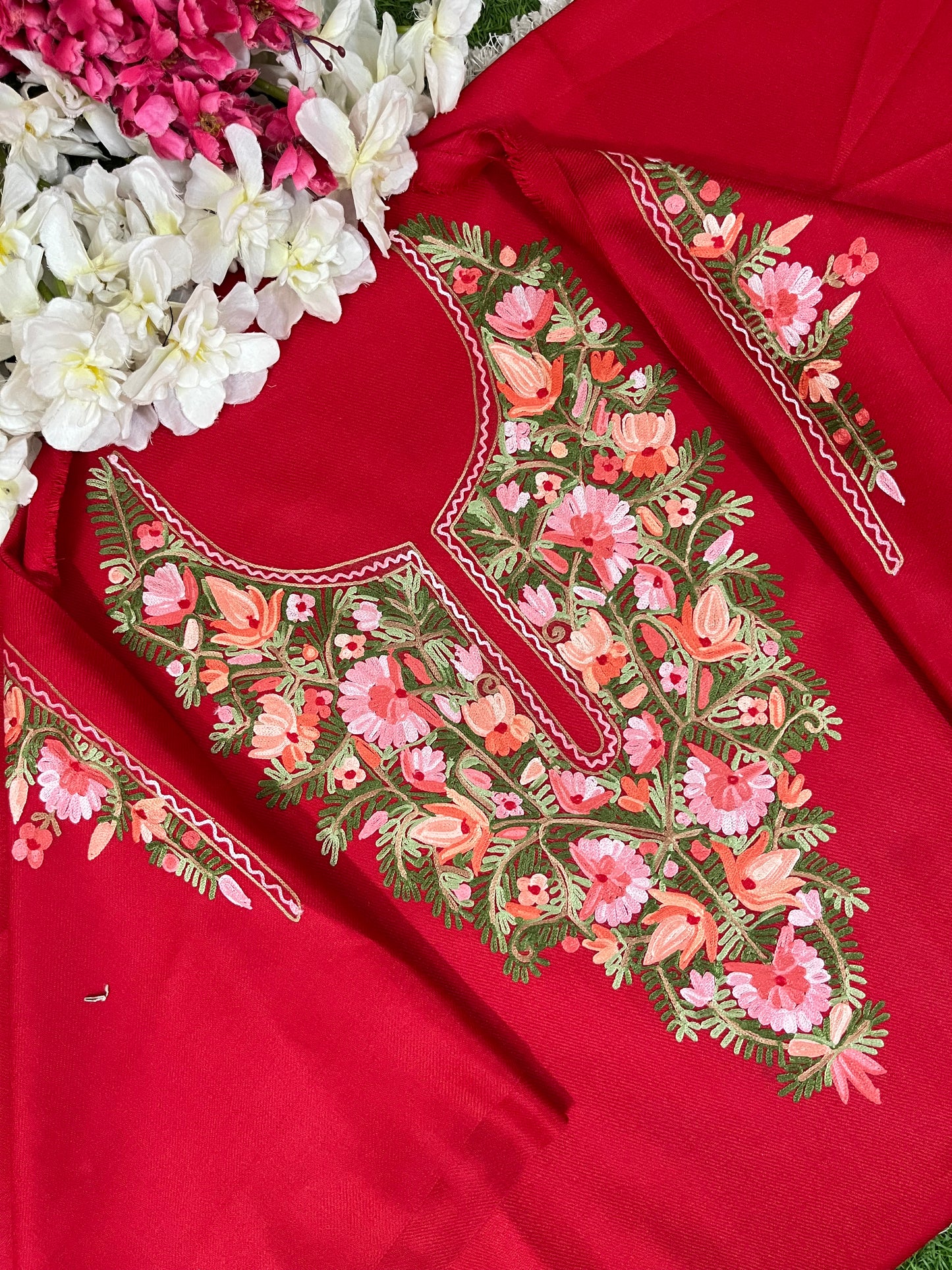 Red Woollen Aari Embroidered 2pc suit 5mtr