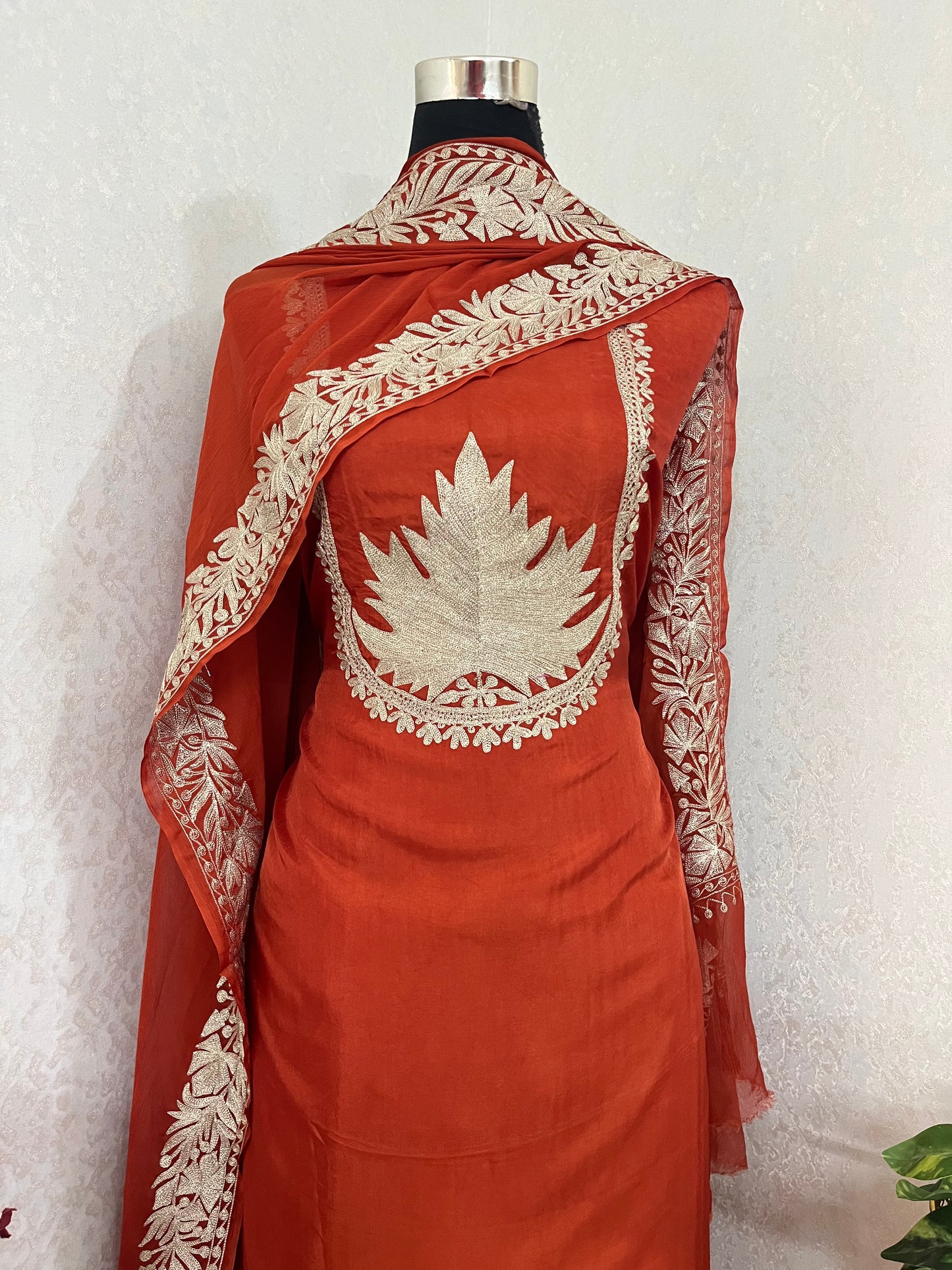 Orange Sanam’ Tilla Kashmiri Silk Suit