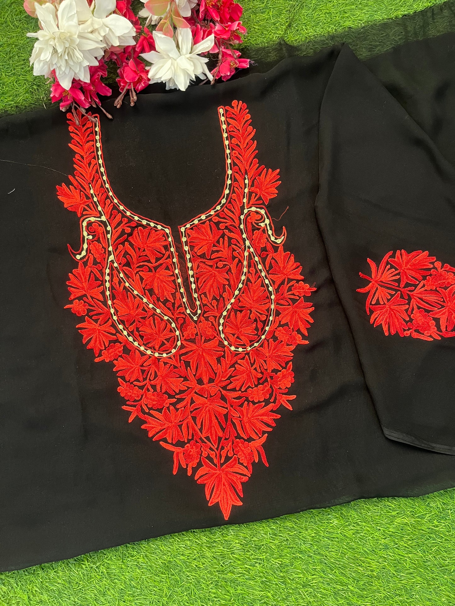 Black Georgette Kashmiri Kurta Material