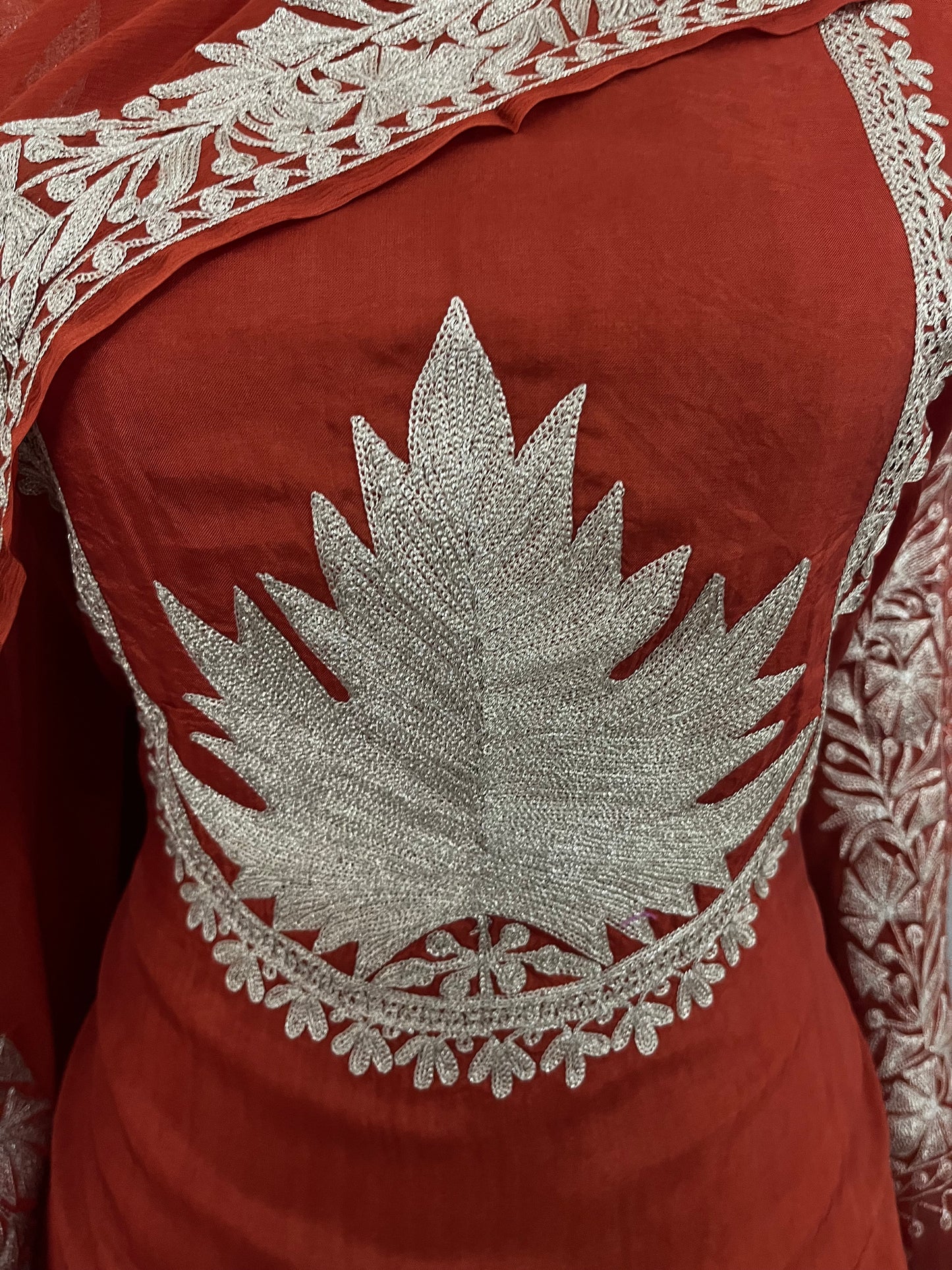 Orange Sanam’ Tilla Kashmiri Silk Suit