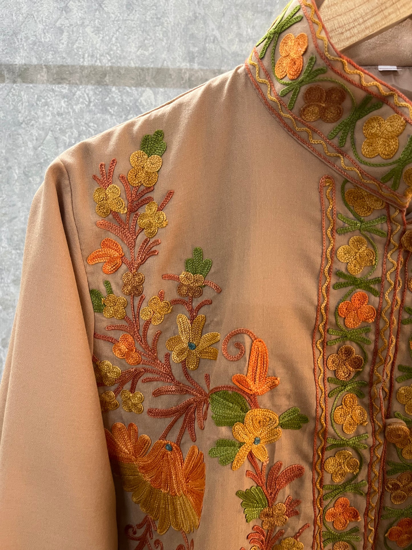 Beige Cotton Aari Work Jacket