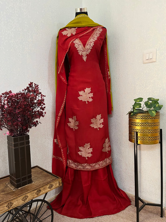 Red Sanam Silk Kashmiri Suit