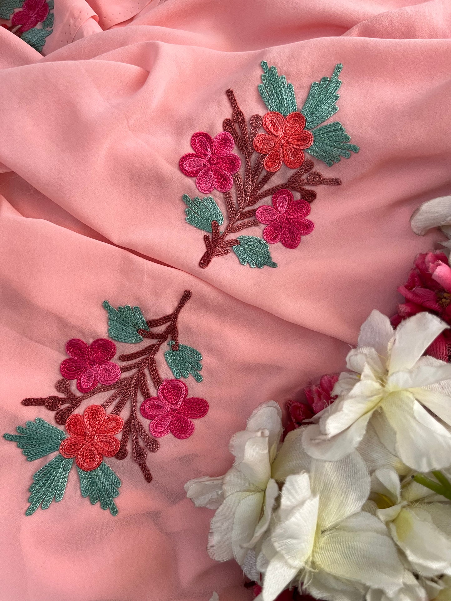 Soft Pink Georgette 3 Pc Kashmiri Suit