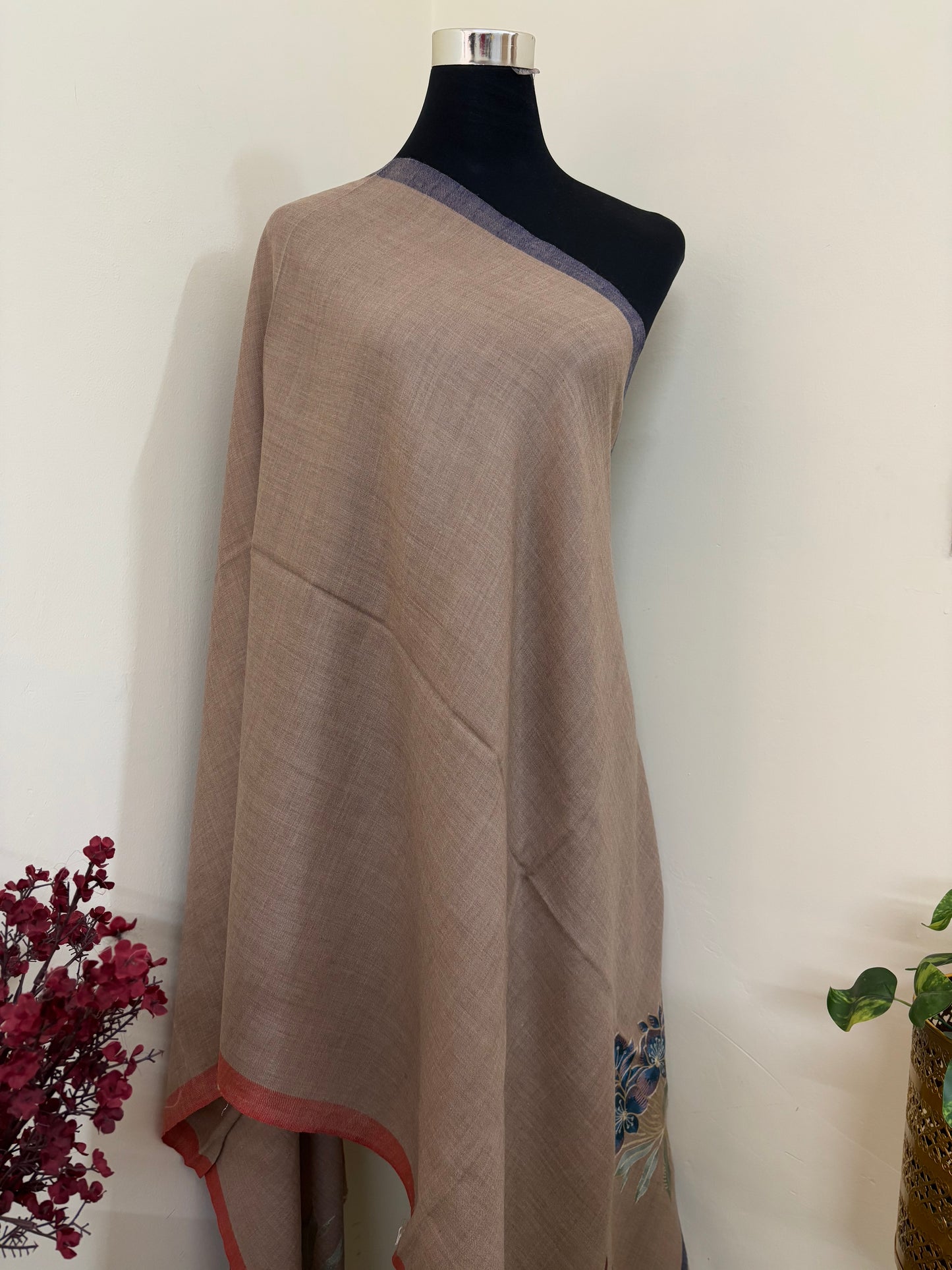 Beige Bird Palla Kashmiri Stole