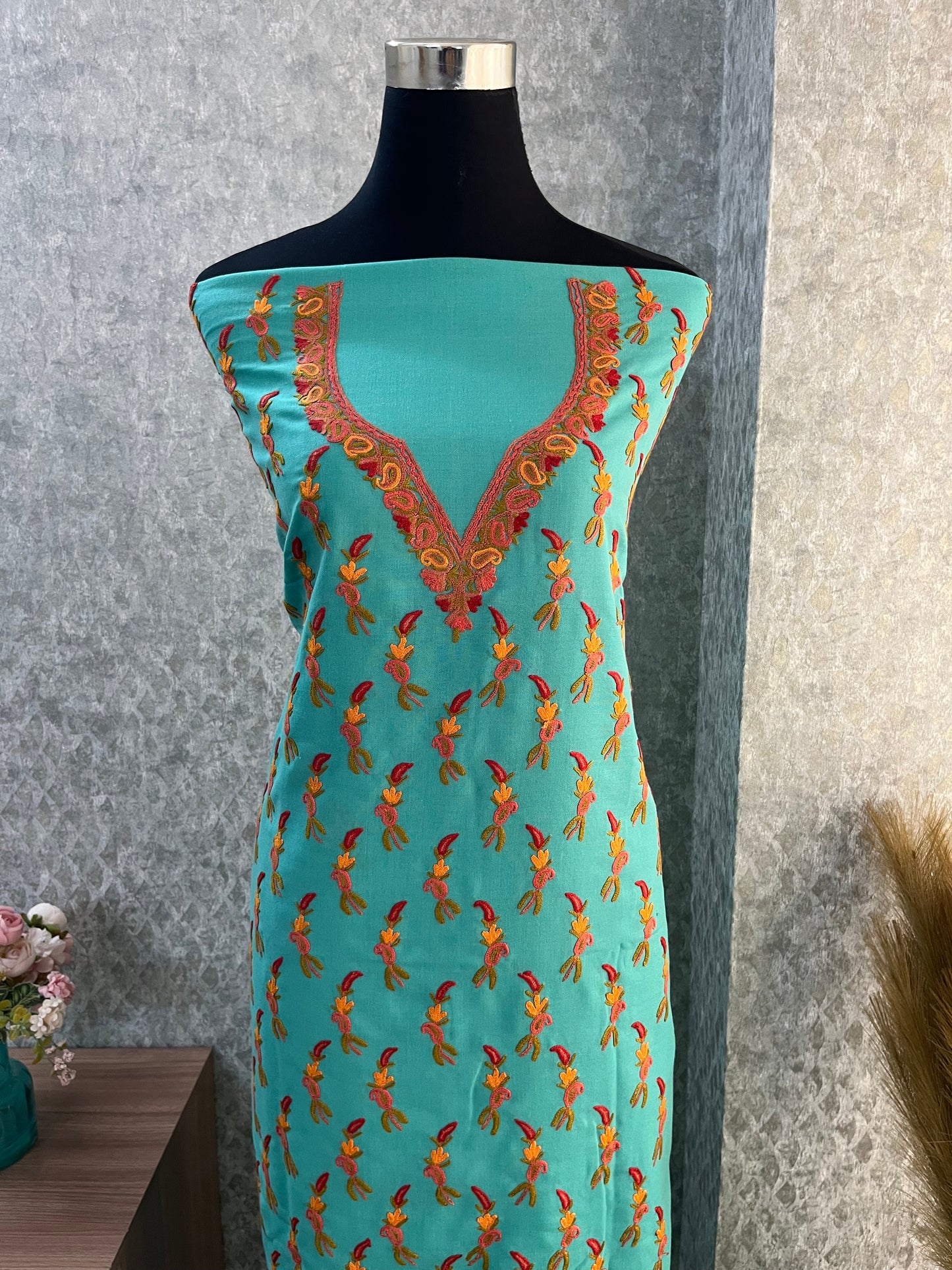 Cotton Pastel Green Two Piece Set (Hand Embroidered)