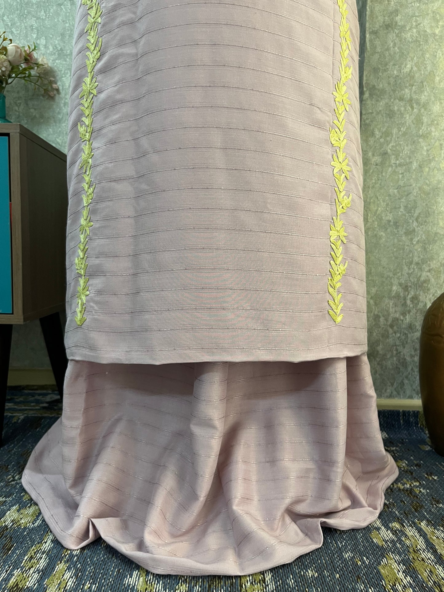 Lavender Muslin Cotton Striped Pattern Unstitched Co-ord Set