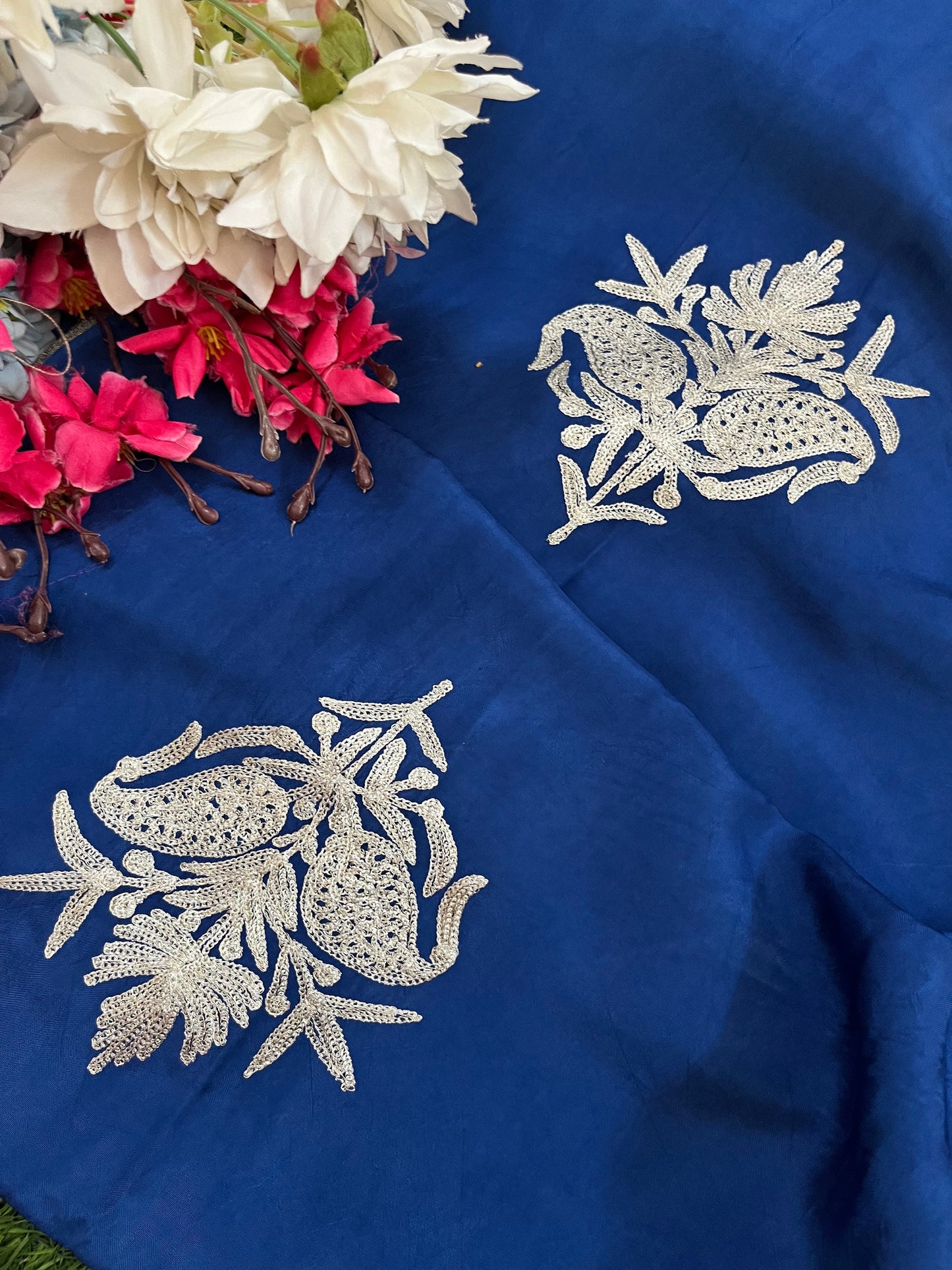 Electric Blue Silk Tilla Kashmiri Suit