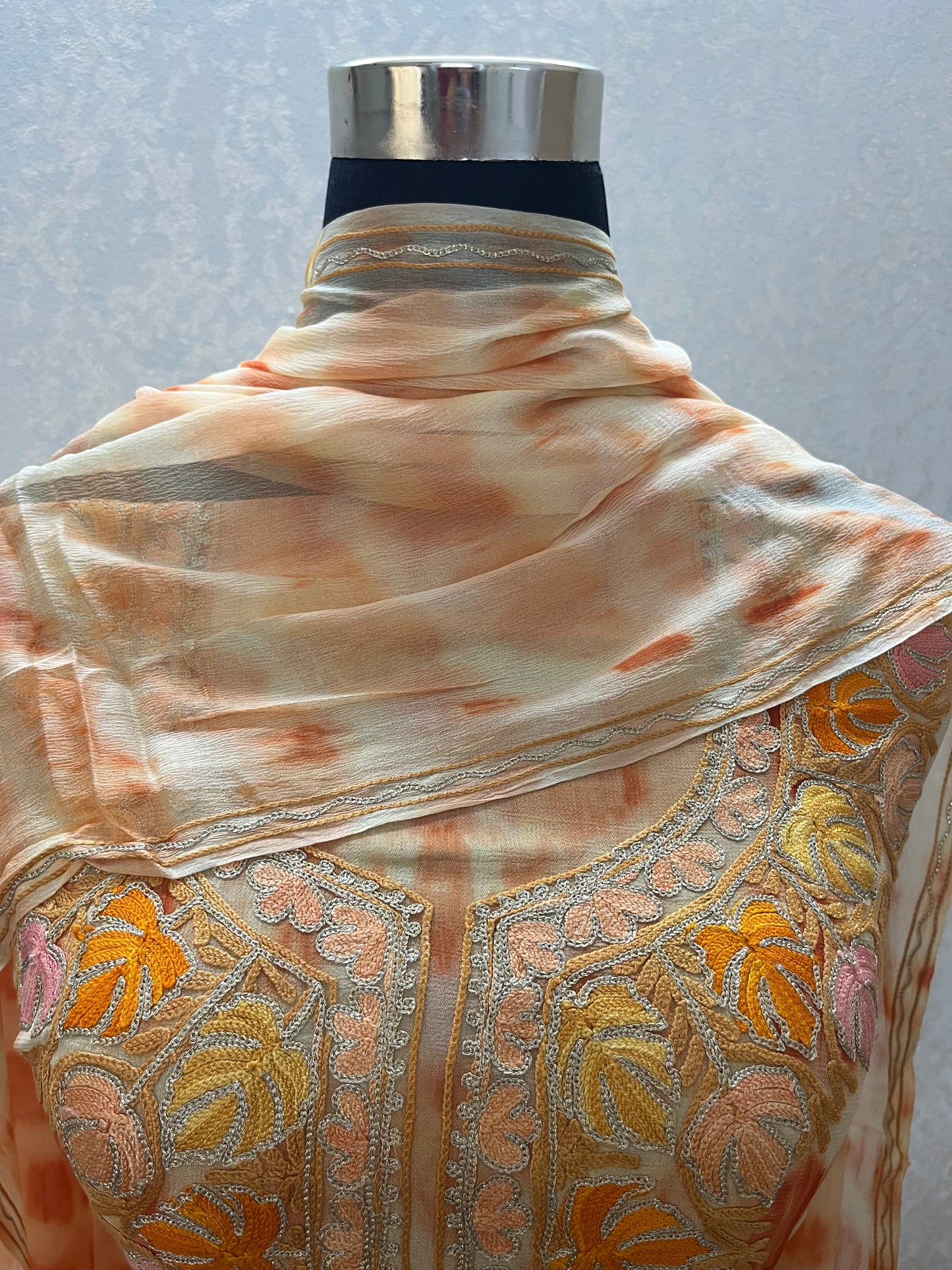 Orange Pure Georgette Kashmiri Suit