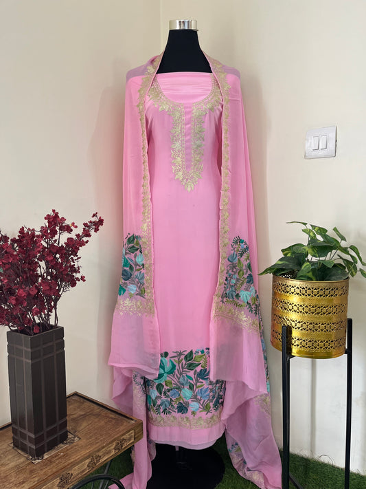 ‘Kalaa’ Soft Pink Crape Kashmiri Suit