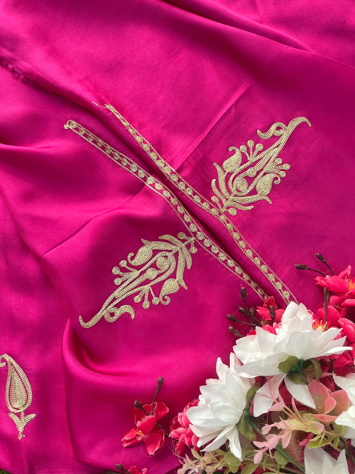 Hot Pink Silk Tilla Kashmiri Suit