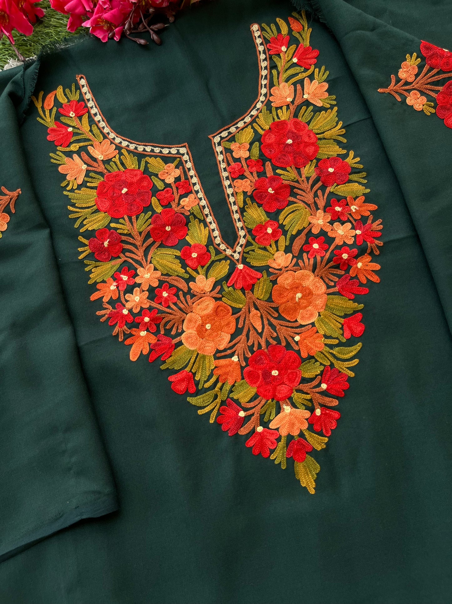 Bottle Green Cotton Cord Set (Aari Embroidered)