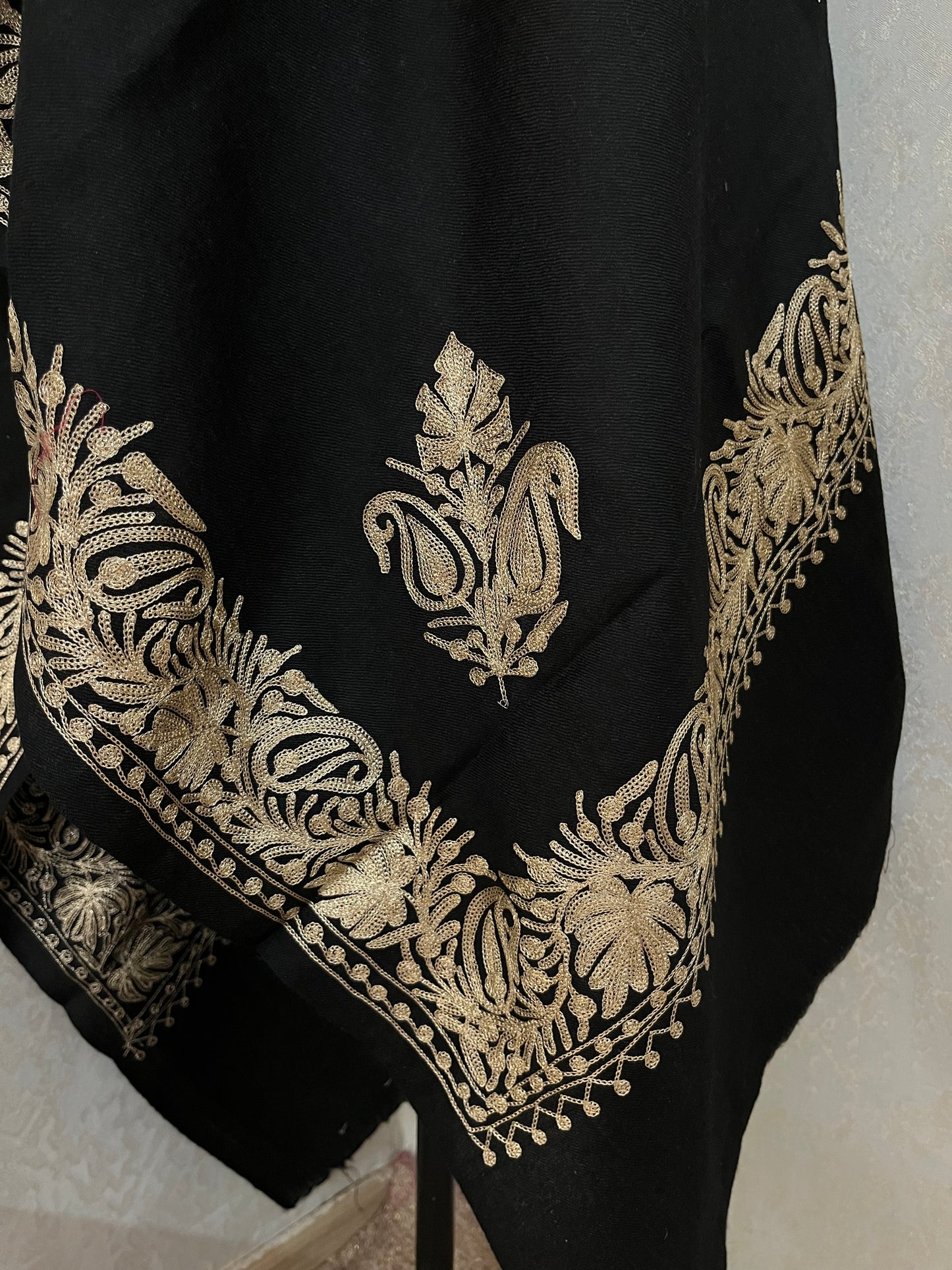 Black Semi Pashmina Tilla Embroidered stole