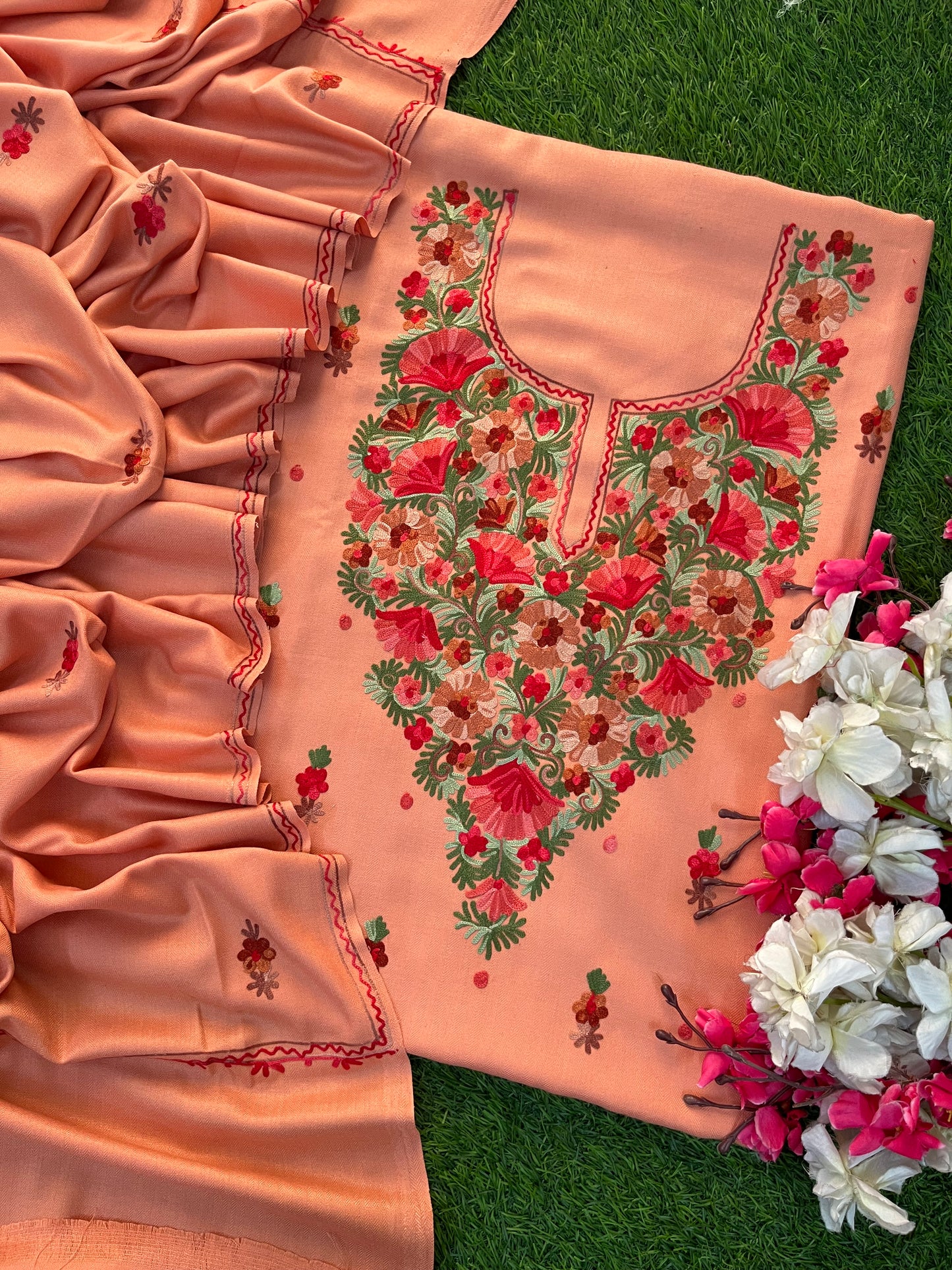 Rose Pink Woollen Aari Embroidered 3pc suit