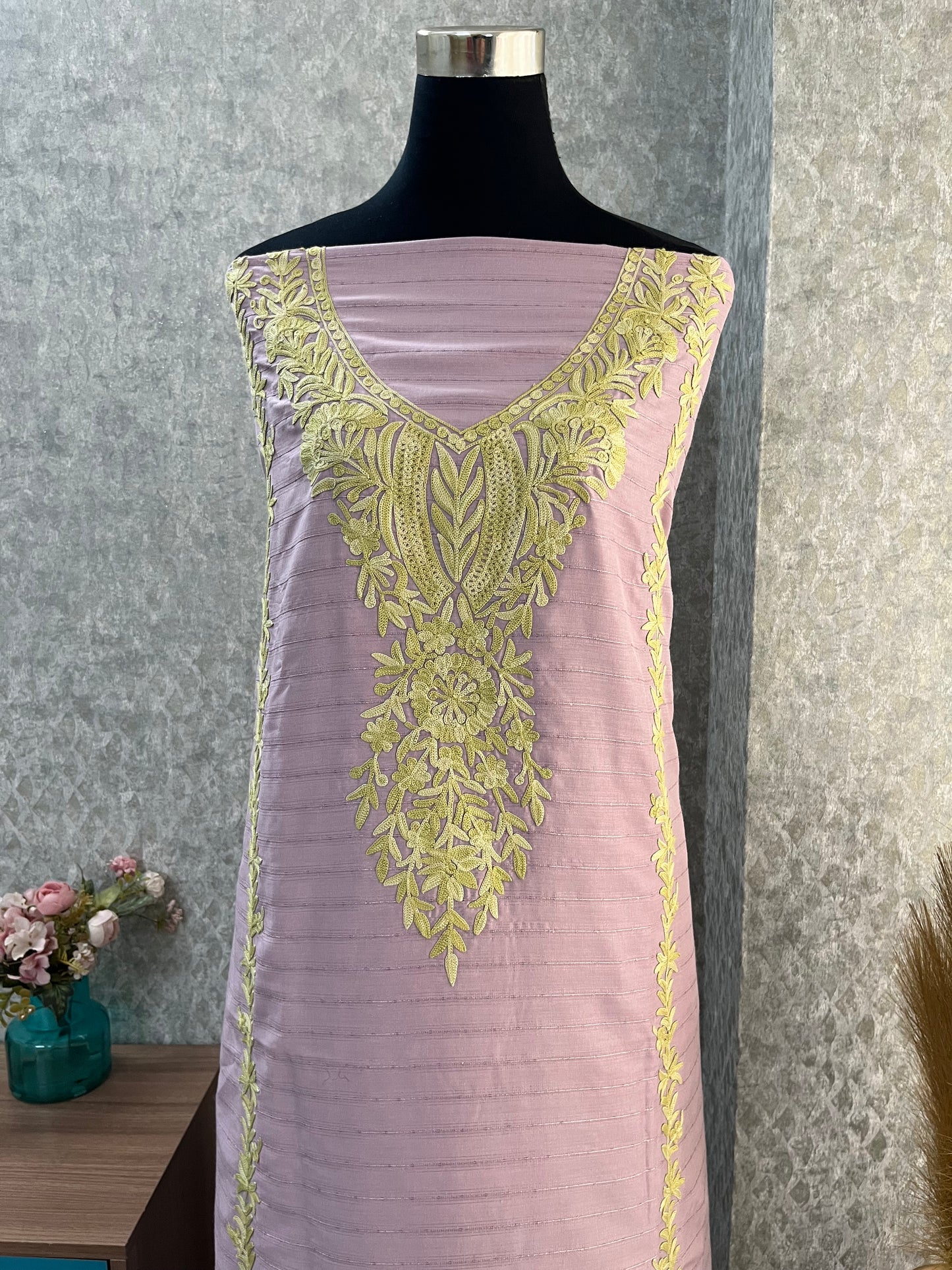 Lavender Muslin Cotton Striped Pattern Unstitched Co-ord Set