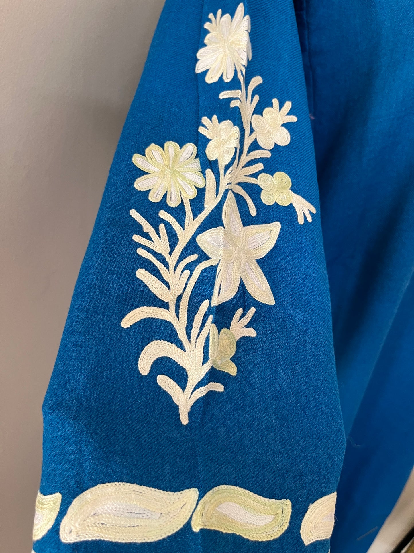 Peacock Blue Aari Embroidered Wool Pheran