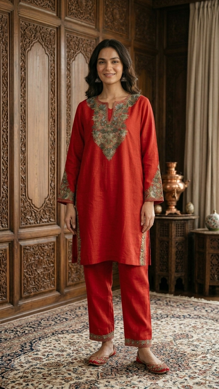 Red Cotton Stitched Co-ord Set (44)
